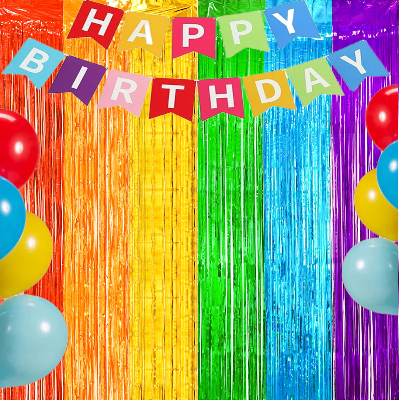 MYUPDALIN 2 Pack Rainbow Foil Fringe Curtains Decorations, Colorful Fringe Backdrop, Birthday and Dance Party Backgrounds