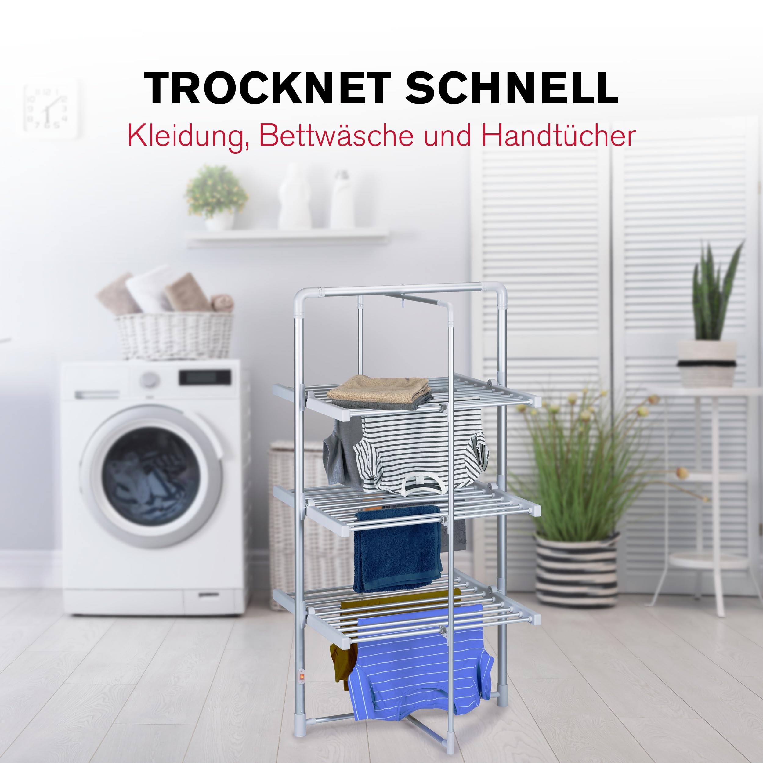 Dirt Devil Elektrischer Wäscheständer - Turmwäscheständer - Trockenturm - 230V - 21 m - 30 Stangen, Grau