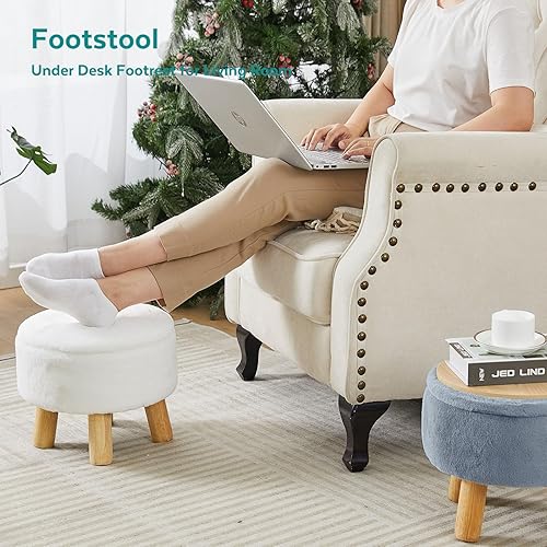 Miniatura 6 de Taburete otomano pequeño con almacenamiento, reposapiés otomano de piel sintética suave para sofá, reposapiés redondo con almacenamiento, otomanas