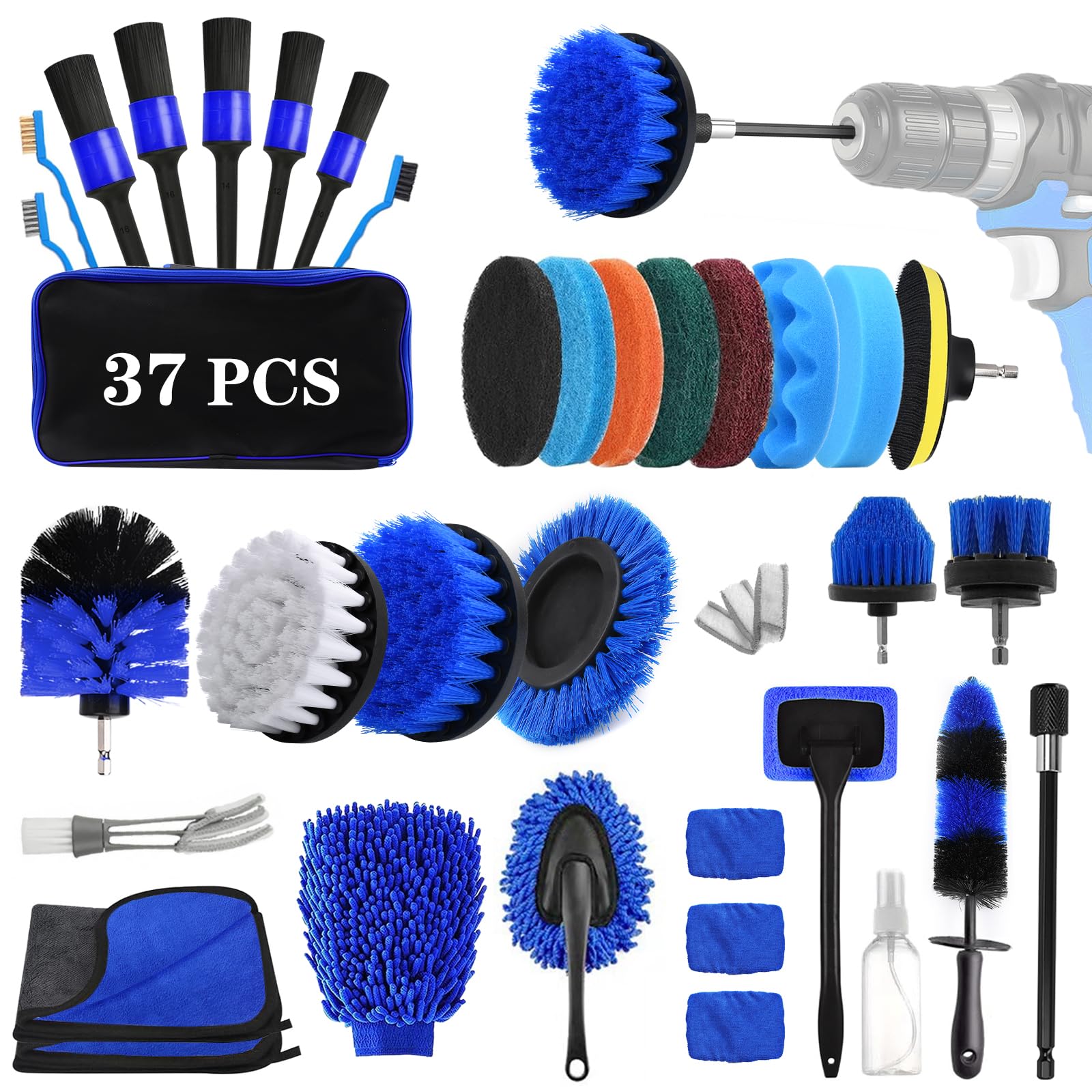 UCAMP Kit Pulizia Auto,Kit Lavaggio Auto,Kit Pulizia Auto da 37 Pezzi per Interni ed Esterni, Kit Lucidatura Auto,Esperto Kit Pulizia Auto Interni per la Pulizia Domestica & la Cura Dell'auto