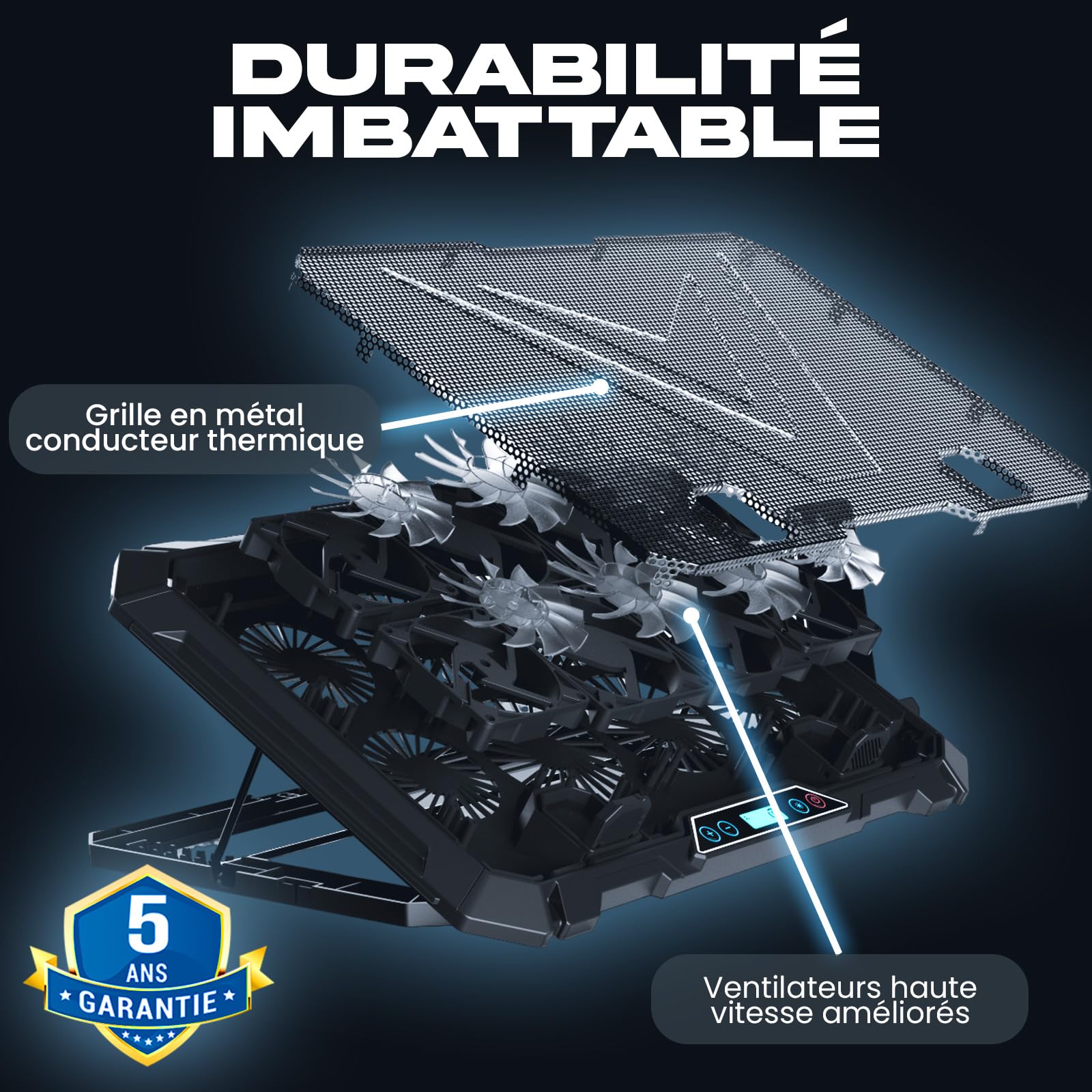 KLIM V8 Refroidisseur PC 8 Ventilateurs Rétroéclairage RGB Support Ventilé Ordinateurs 11" à 17" 2 Ports USB