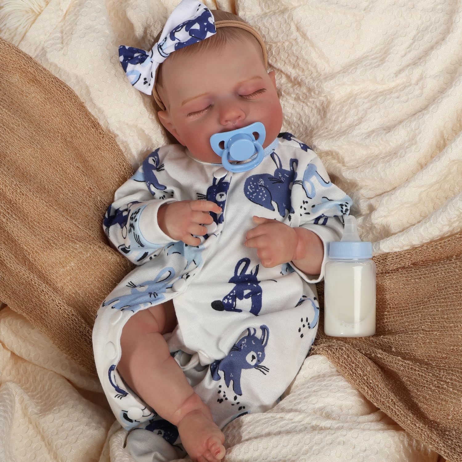 JUYOUYI 18Inch Sleeping Reborn Baby Doll, Realistic Newborn Baby Doll with Vinyl Body, Handmade Lifelike Washable Body Features, for Kids Ages 3+ (LouLou QingHua)
