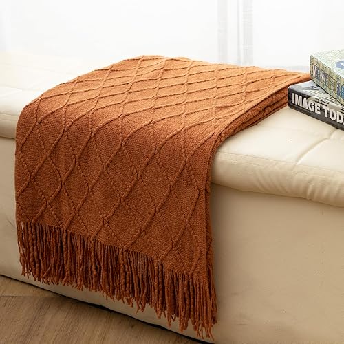 Miniatura 5 de Quinnsus Mustard Yellow Fall Throw Blanket for Couch, Soft Lightweight Decorative Acrylic Boho Bed Throw Blankets, Farmhouse Warm Woven Blanket with