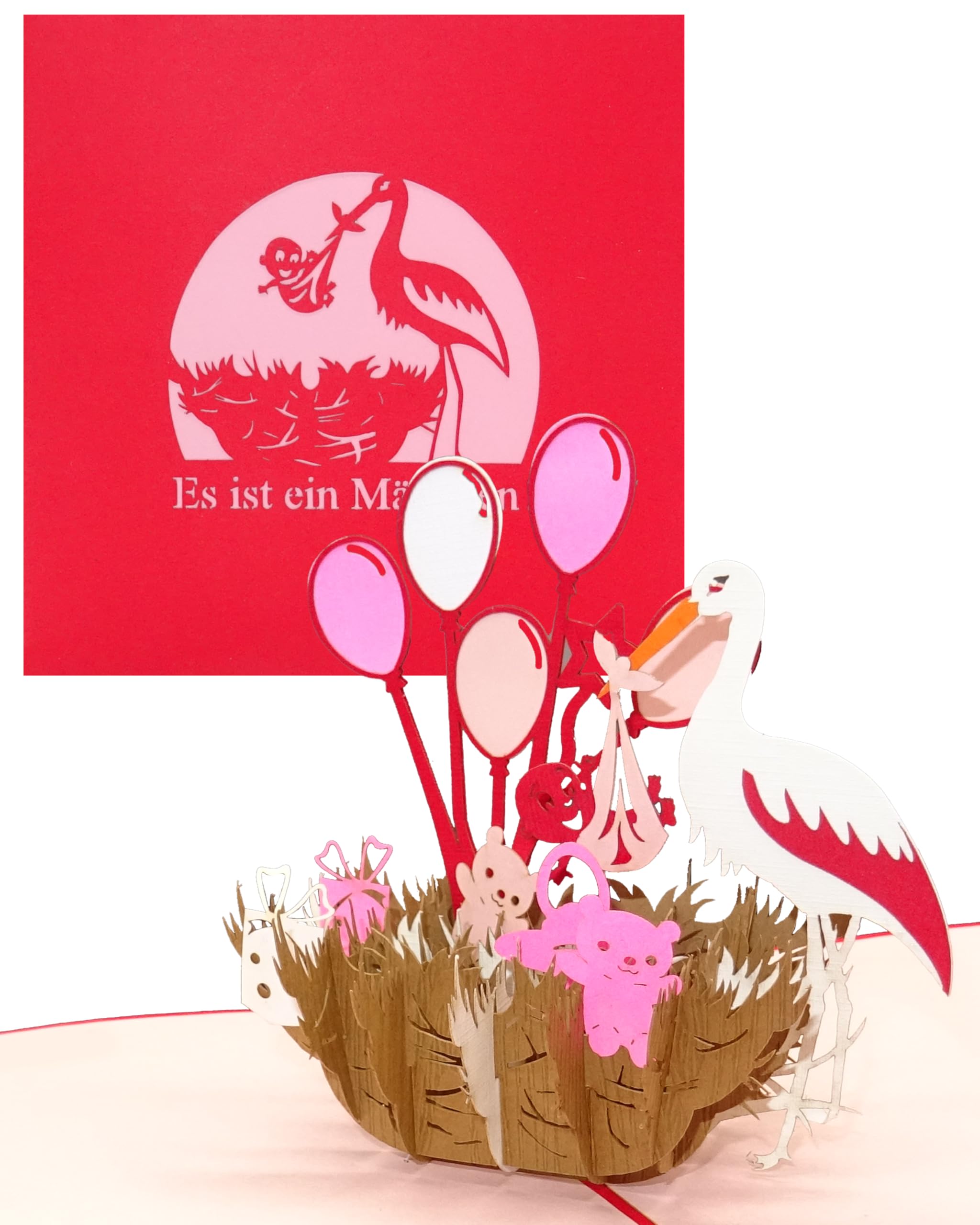 Carte Pop-up Bébé Éléphant Rose - Carte Naissance 3D Fille | Félicitations Originale Avec Pochette Cadeau