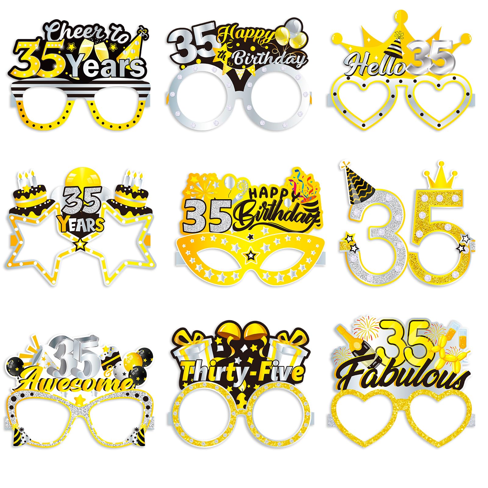 Konsait 35th Birthday Glasses - 18 Pack 35 Birthday Paper Glasses Gifts Decorations Accessories & Photo Props for Women Men