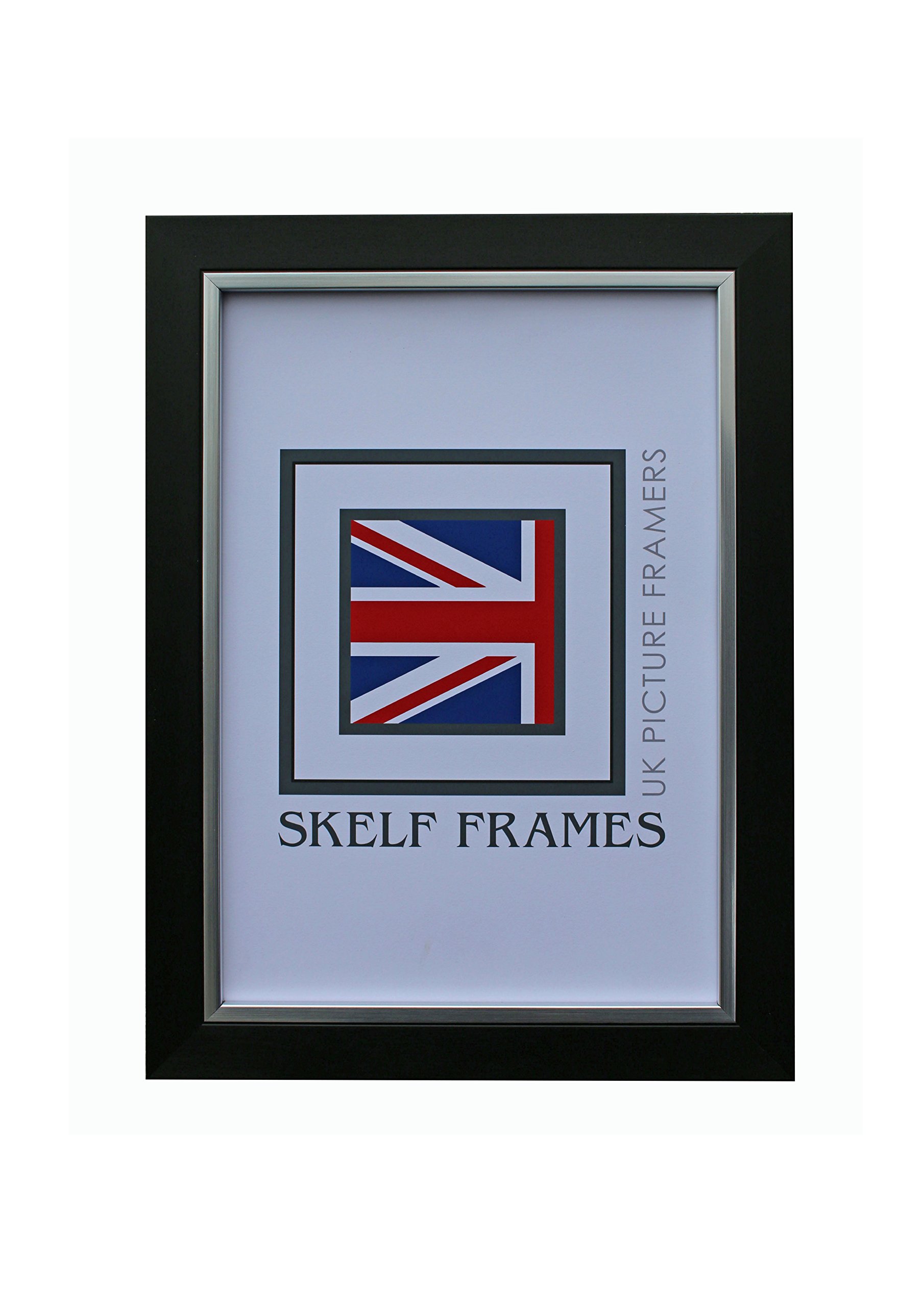 Skelf Frames Brush Black & Silver A4 Picture Photo Certificate Frame With Glass (Brush Black & Silver)