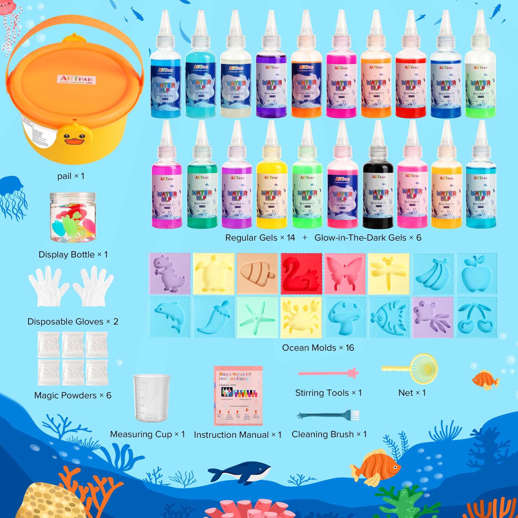 Kit de juguetes mágicos de elfo de agua, juego de manualidades de hadas acuáticas con 20 geles mágicos y 16 moldes, crea tus propias mascotas de agua esponjosas, divertida actividad artística 2