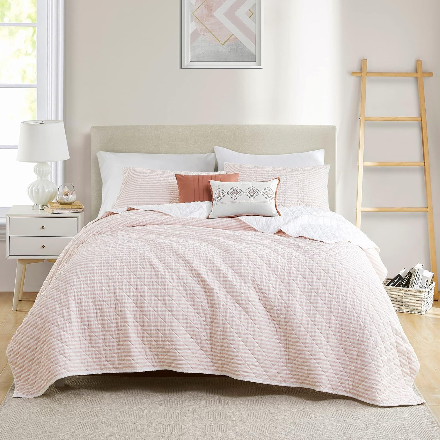 Wonderful Cotton Quilt Set King Size, 3-Piece Blue Classic Stripe Bedding, Soft Breathable Bedspread for All Season, Lightweight Farmhouse Comforter for Bedroom & Guest Room | Comfortable, Versatile Fit, Time-Saving, Multiple Sizes