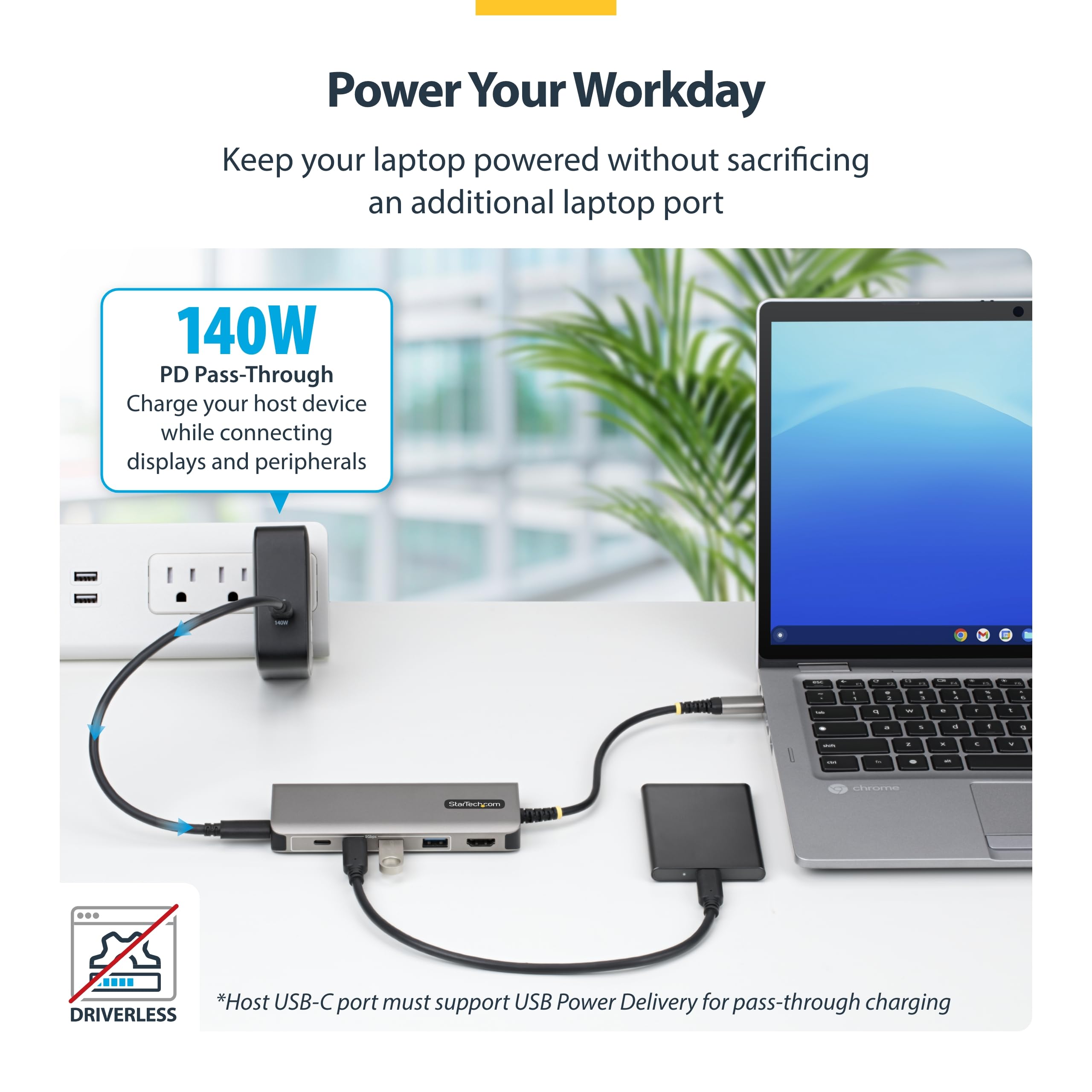 StarTech Hub USB-C 7-in-1 HDMI 4K 60Hz, 5 Porte 5Gbps, 140W PD, GbE