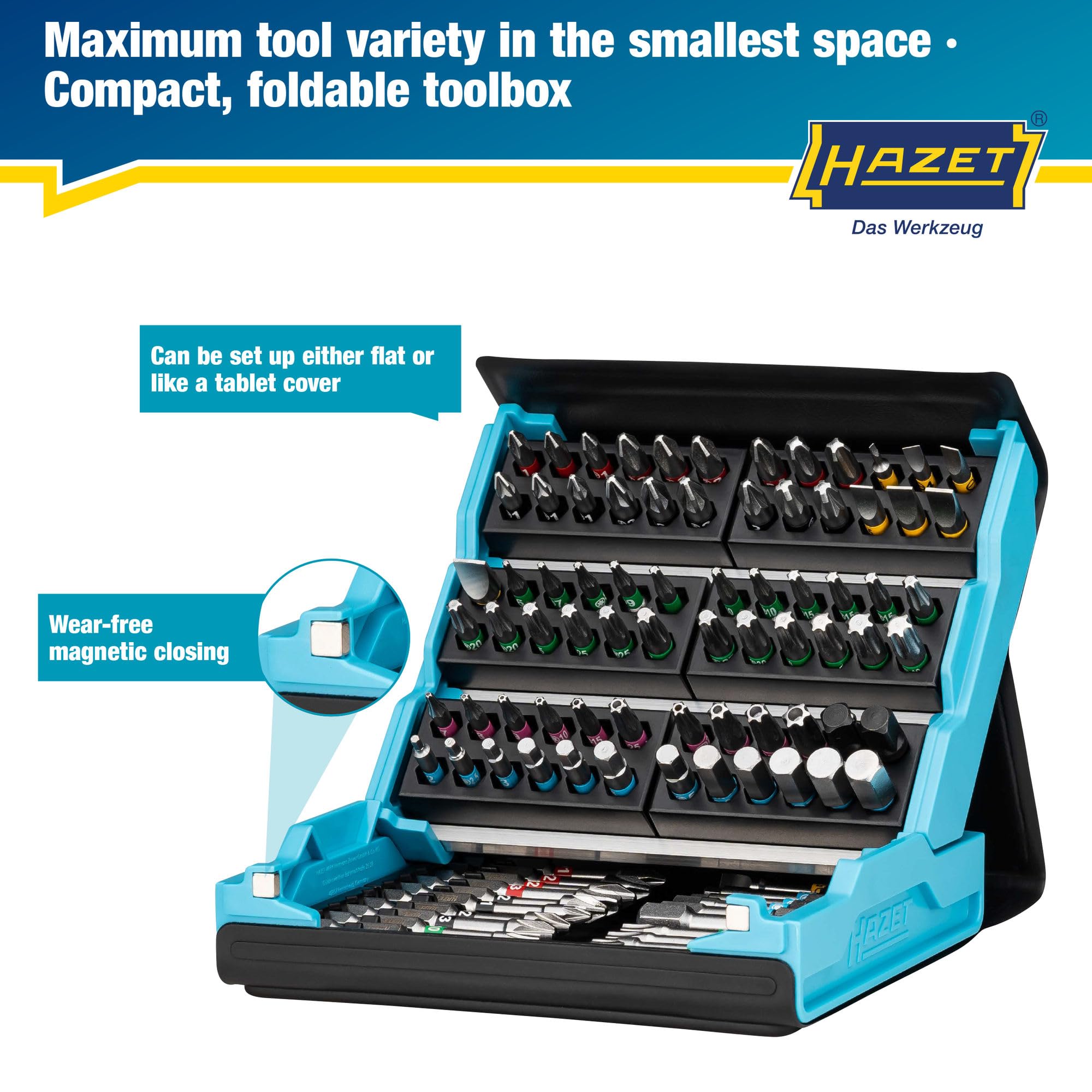 HAZET Juego de puntas Smartcase 2200SC-3 I 96 piezas, accionamiento: hexagonal 6,3 (1/4 pulg.) muchas herramientas en el mínimo espacio para la mejor visión de conjunto