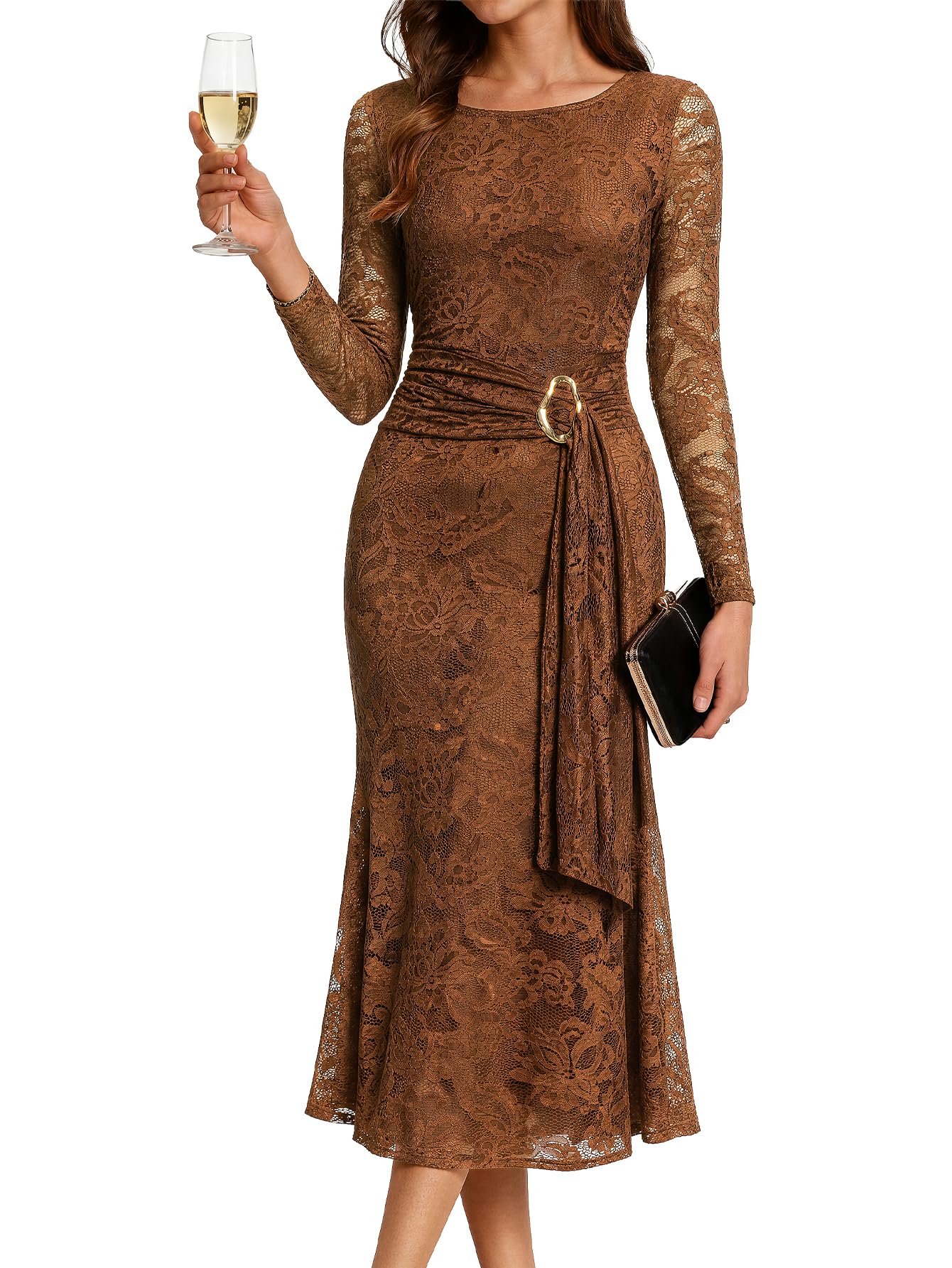 Womens Long Sleeve Bodycon Elegant Cocktail Wedding Guest Dress