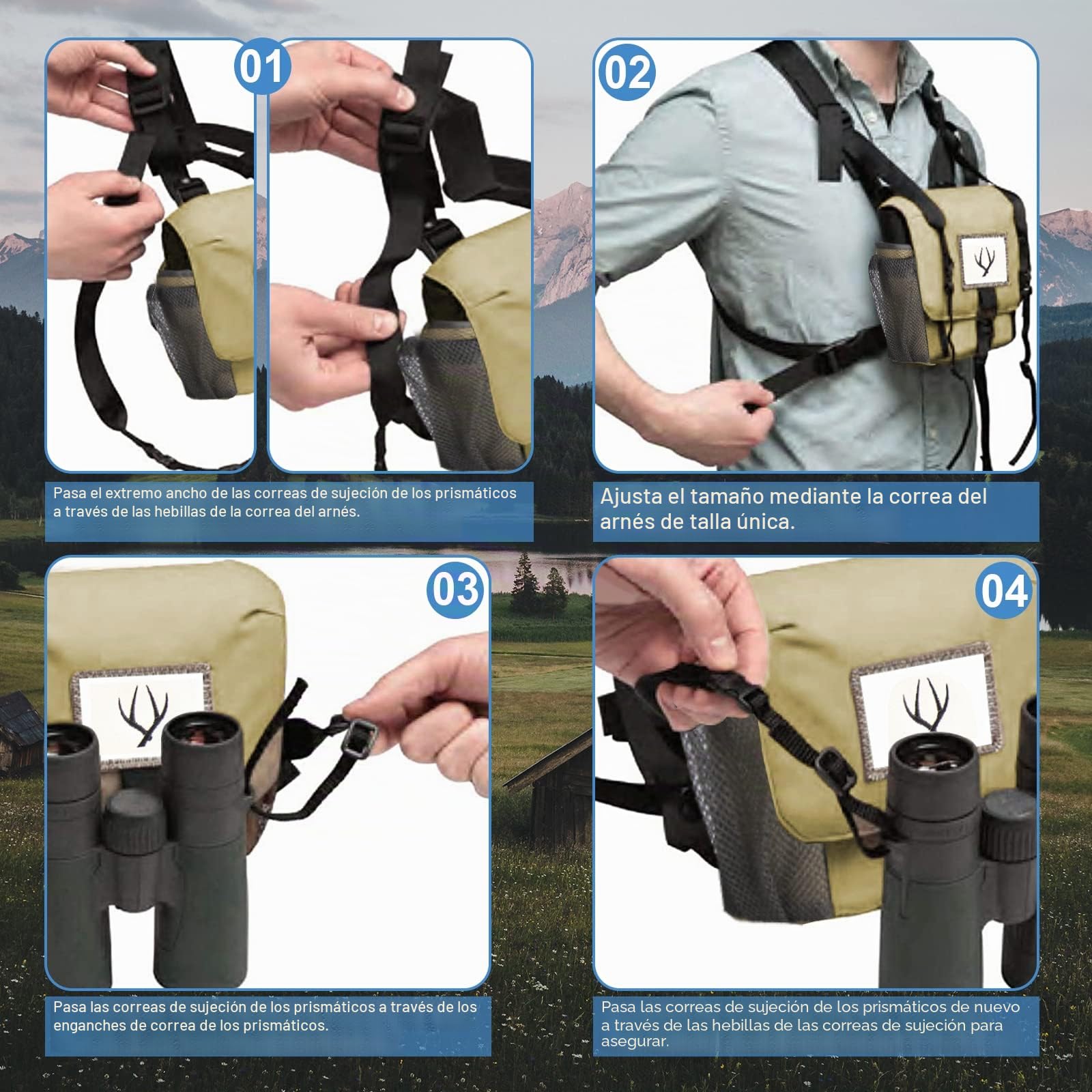 SOLOMARK Bolsa de Arnés para Prismáticos Con Correas Ajustables, Bolsillo Con Hebilla, Adaptador de Smartphone y Accesorios Adicionales - Verde