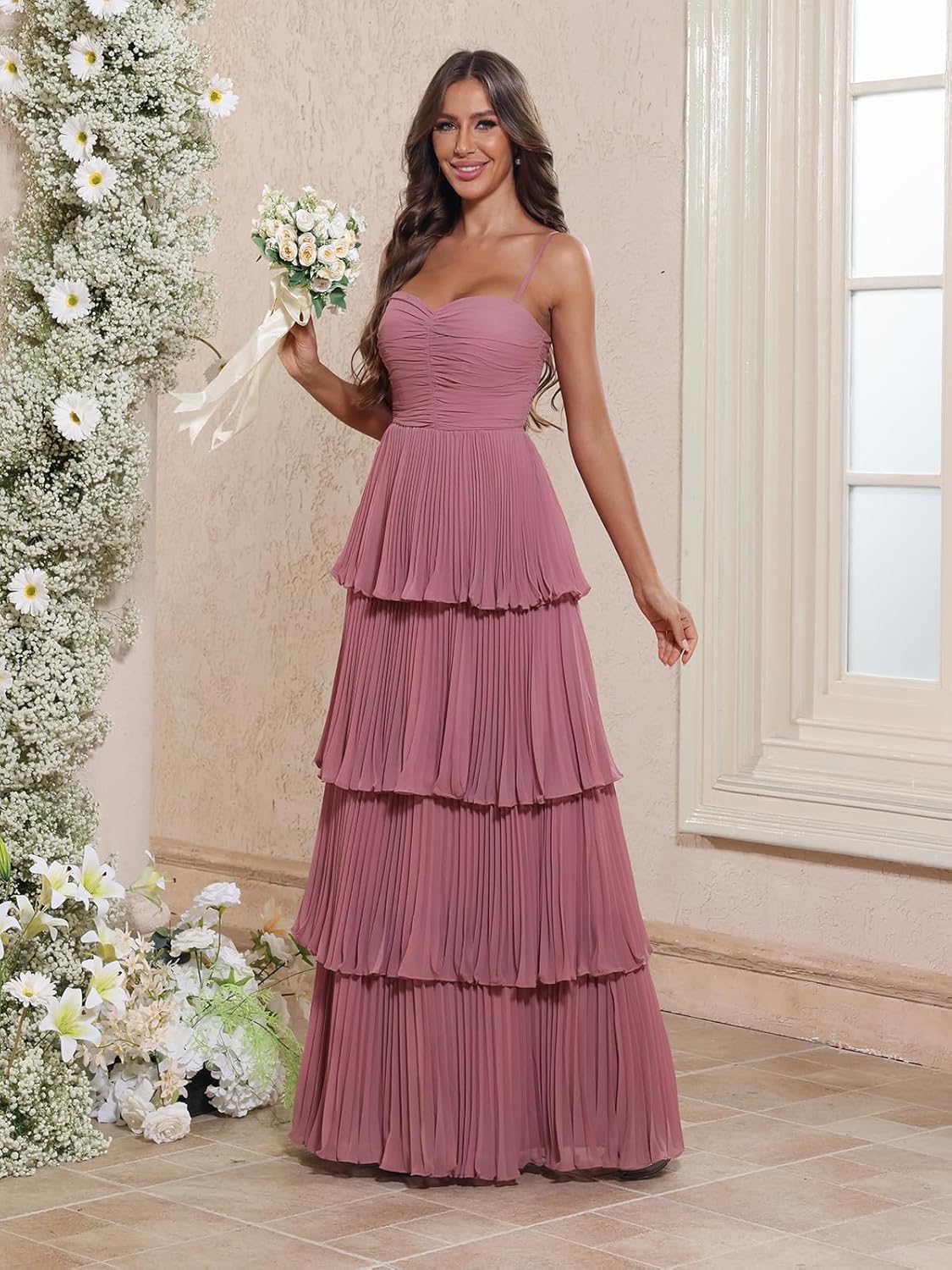 Tiered Pleated Ruffle Bridesmaid Dresses 2026 Long Chiffon A Line Sweetheart Formal Wedding Guest Gowns - Image 3