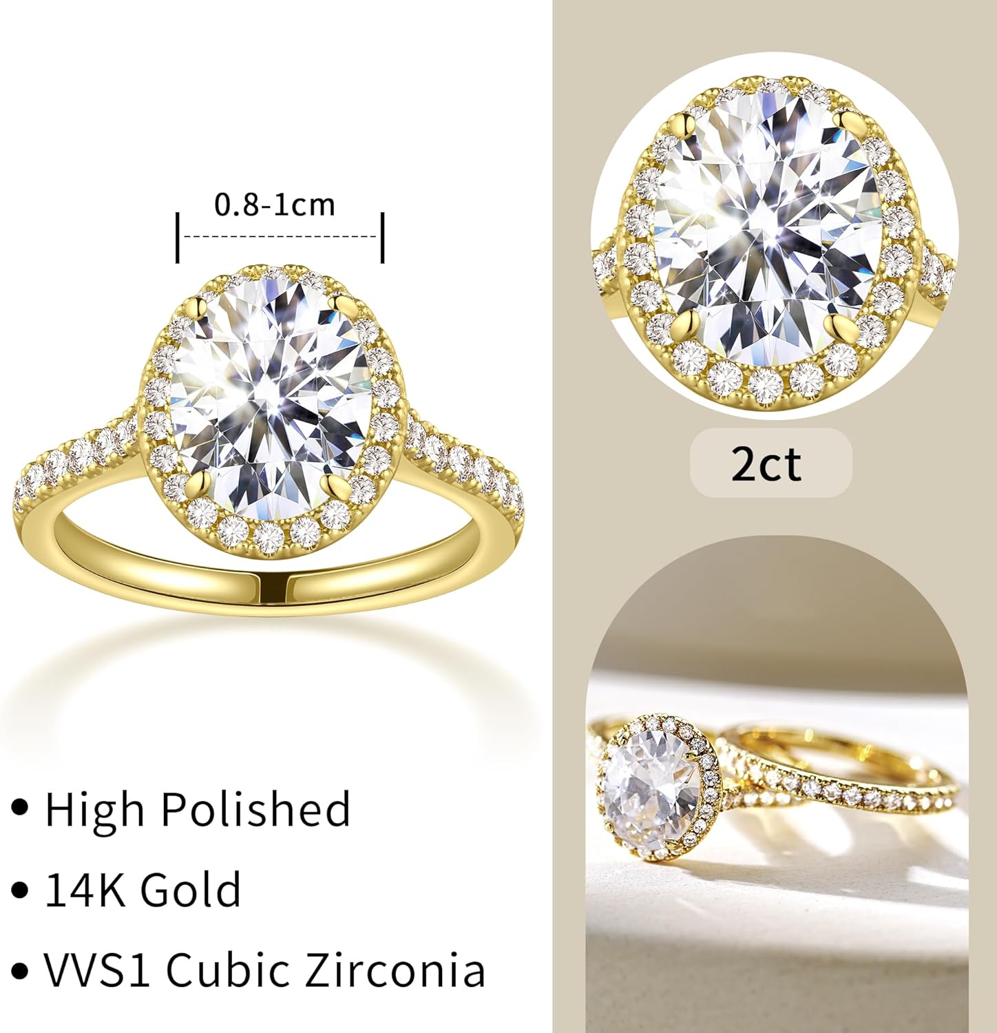 LUCA SMITH 1.5CT CZ Bridal Set for Women 14K Gold Plated Cubic Zirconia Square Round Cut Wedding Bands Engagement Promise Ring AAAAA Simulated Diamond Stackable Anniversary Eternity Rings for Her - Image 6