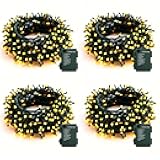 4 Pack Battery Operated Outdoor String Lights, 50 LED 16 FT Warm White Christmas Lights Green Wire with 8 Modes Timer, Outdoor Battery Xmas Wreath Light for Christmas Holiday Decoration