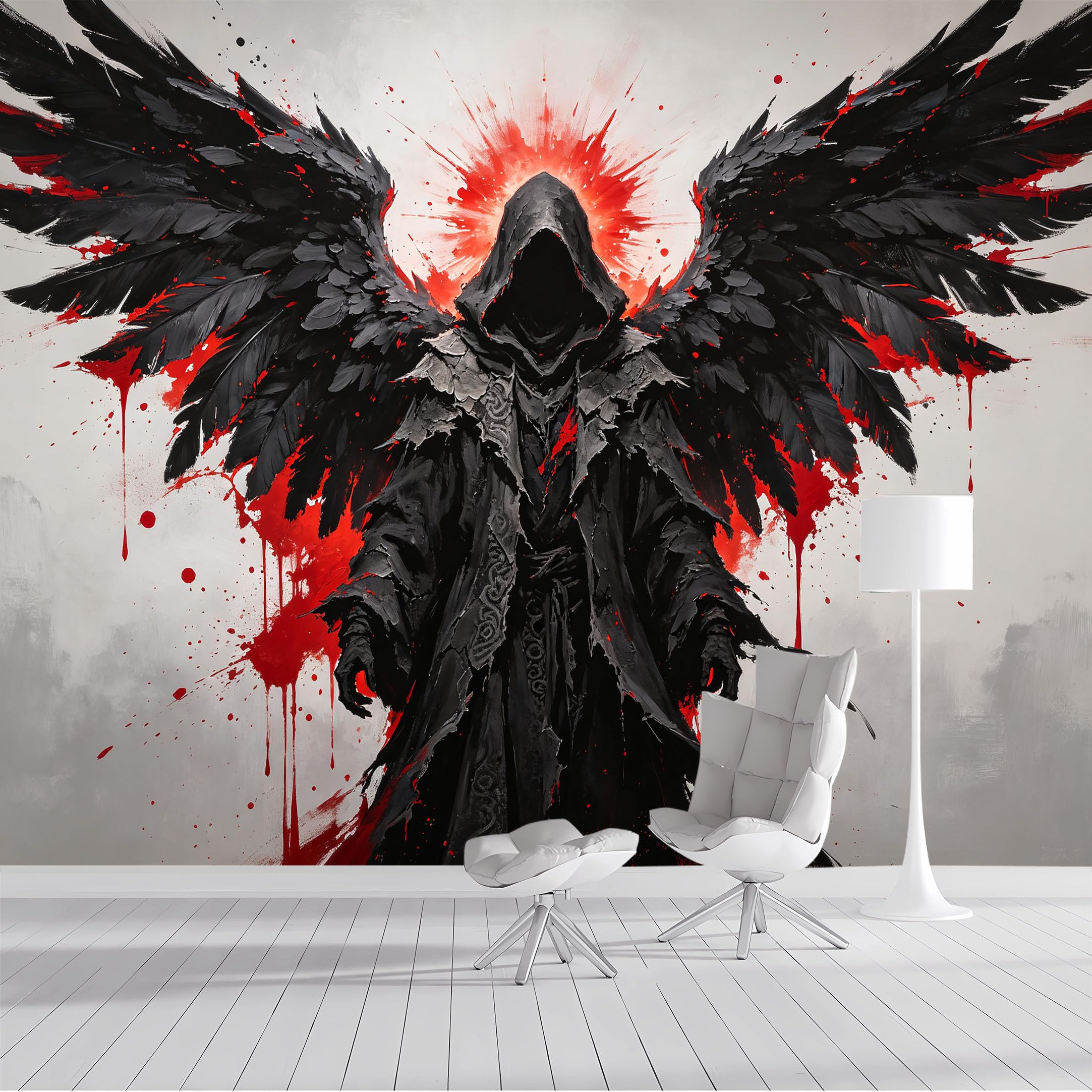 Yzpallescene Bh260711038 Custom Size Wall Mural Gothic Dark Angel Ink Art Selfadhesive Wall Fabric Removable Peel And Stick Wallpaper Wall Decor For Living Room Bedroom Bathroom