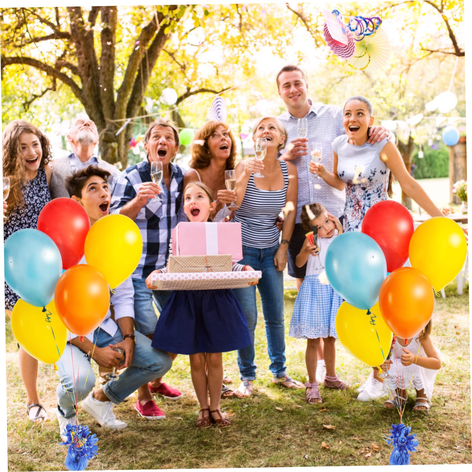 Blocchi Peso per Palloncini 12 Pezzi in Alluminio Blu | Calcestruzzo Rivestito, Design Foro Piccolo, Decorazione Creativa per Shower e Cerimonie di Laurea