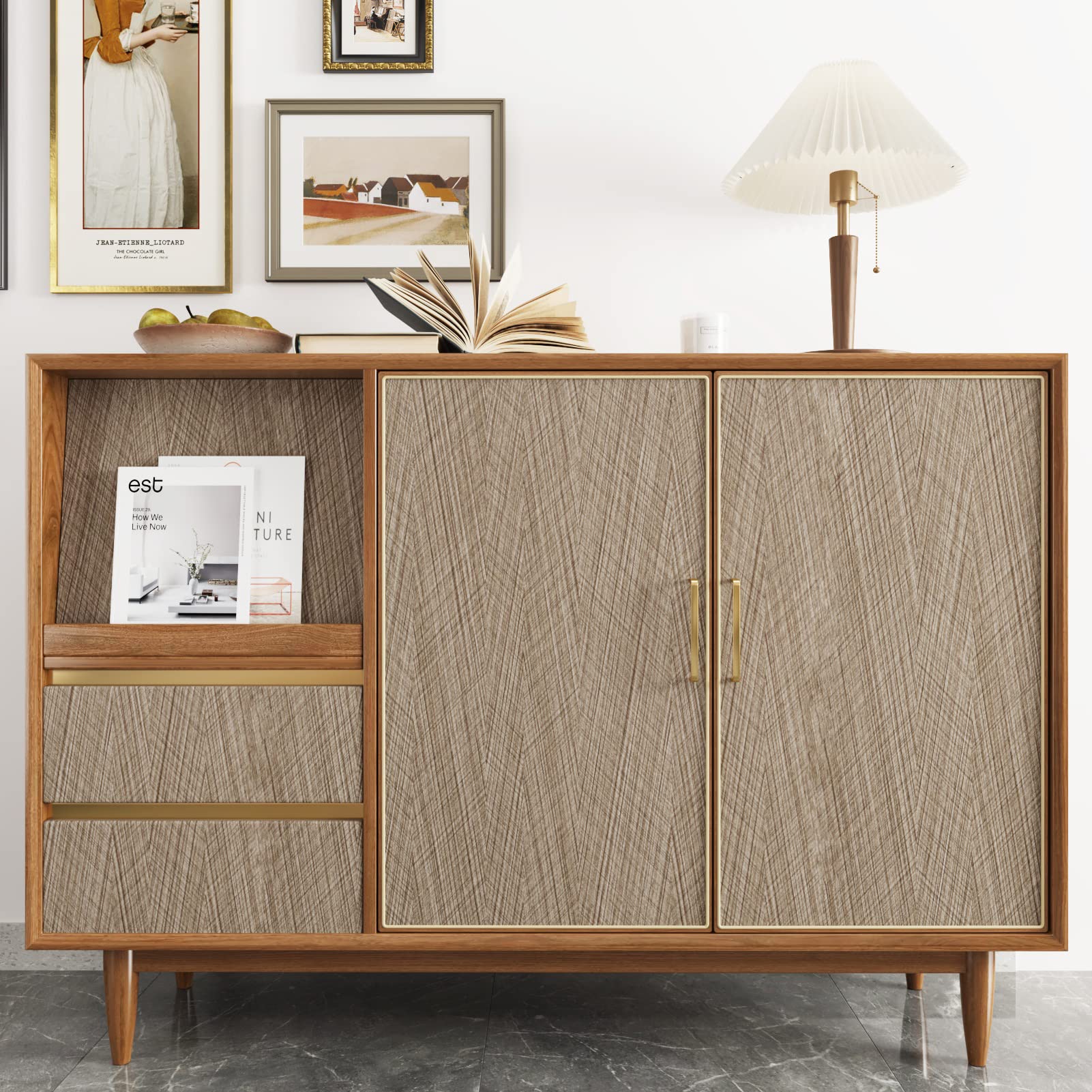 TANONE Papier Contact En Bois Avec Kit D'installation, Papier Peint Autocollant Amovible Pour Comptoirs De Cuisine, Papier Peint Imperméable, Papier Peint En Vinyle Pour Armoires Marron Rustique 44,5