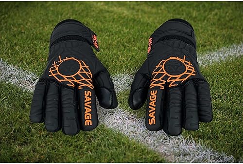 Miniatura 8 de K-LO Guantes de portero Savage Blackout - Guantes de portero de fútbol - NegroNaranja tallas unisex juveniles y adultos - Protección de la columna