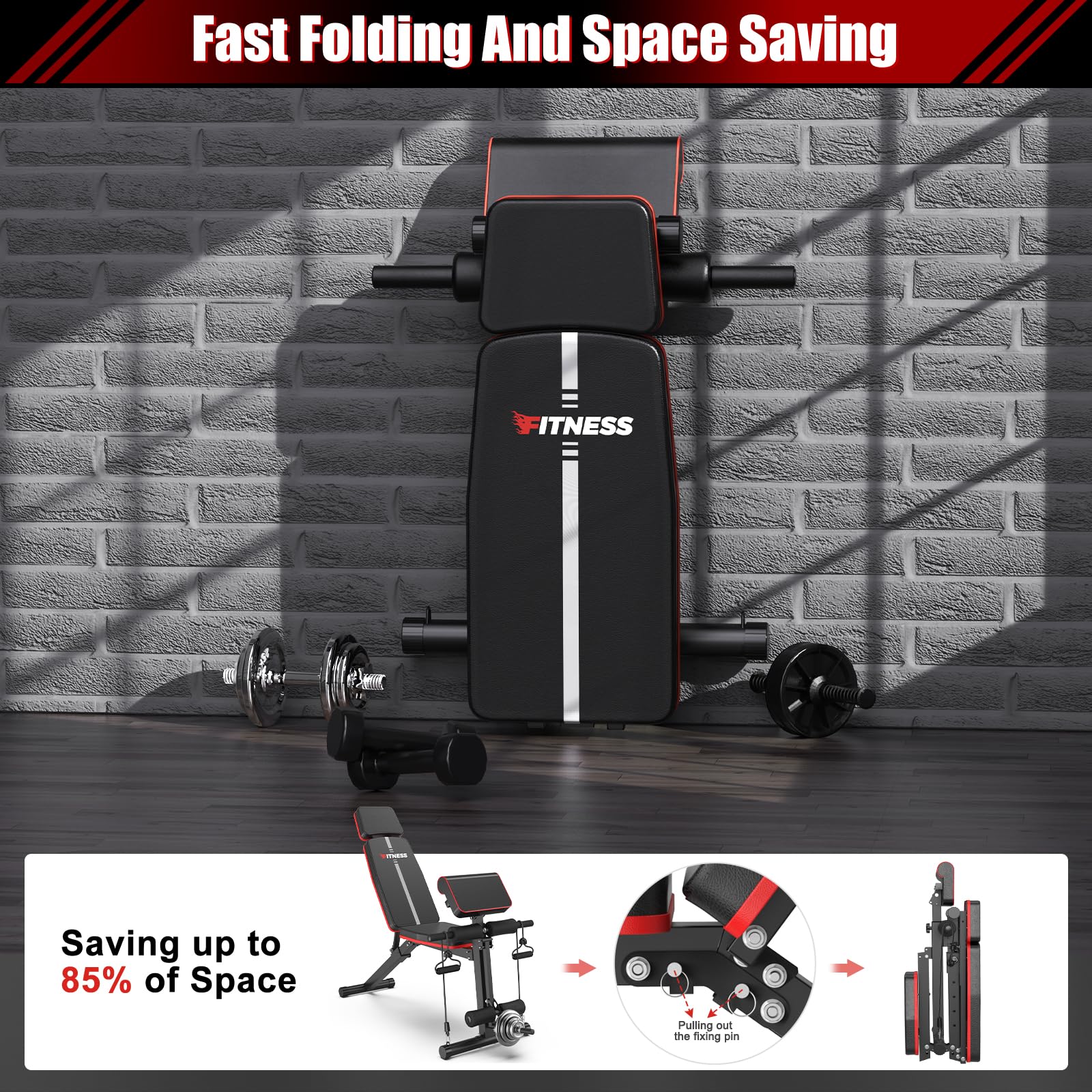 Adjustable Weight Bench, Workout Bench with Leg Extension and Preacher Curl Pad, Weight Bench for Home Gym, Foldable Exercise Bench, Quick Adjustment Incline Bench Press