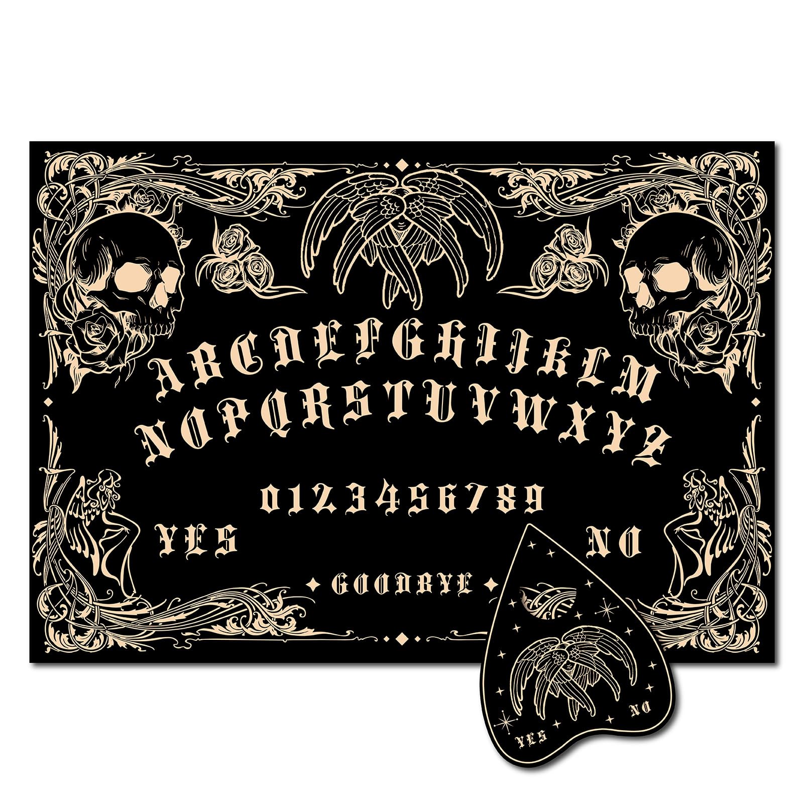 Tablero parlante de espíritu de madera rectangular negro con calavera CREATCABIN