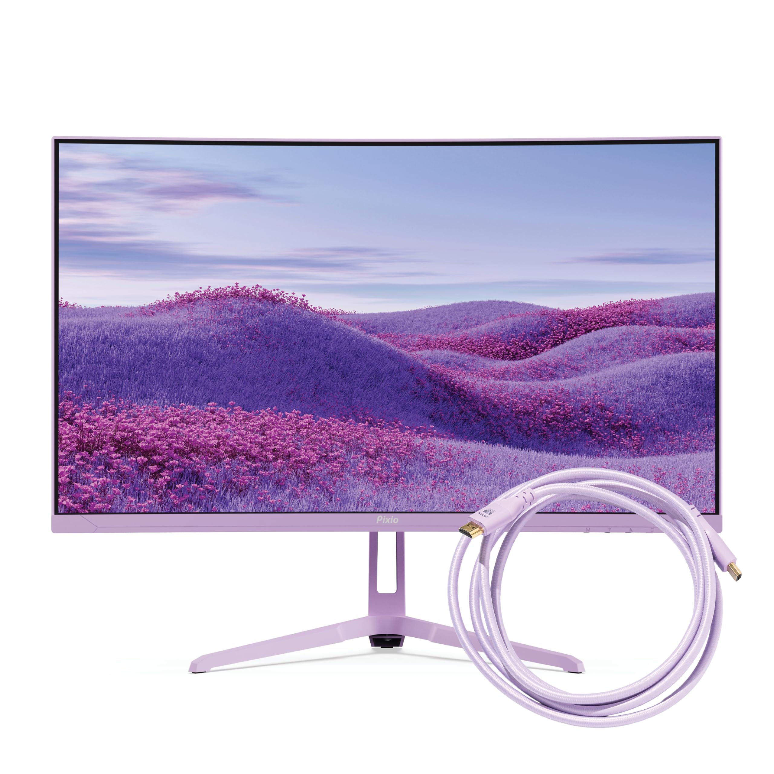 Pixio PXC248 Wave Purple 24" 200Hz 1080p 1500R Curve Fast VA 1ms GTG Adaptive Sync Gaming Monitor with Purple HDMI 2.1 Cable Certified Ultra High Speed 10FT 8K 60Hz 4K 120Hz Nylon Braided