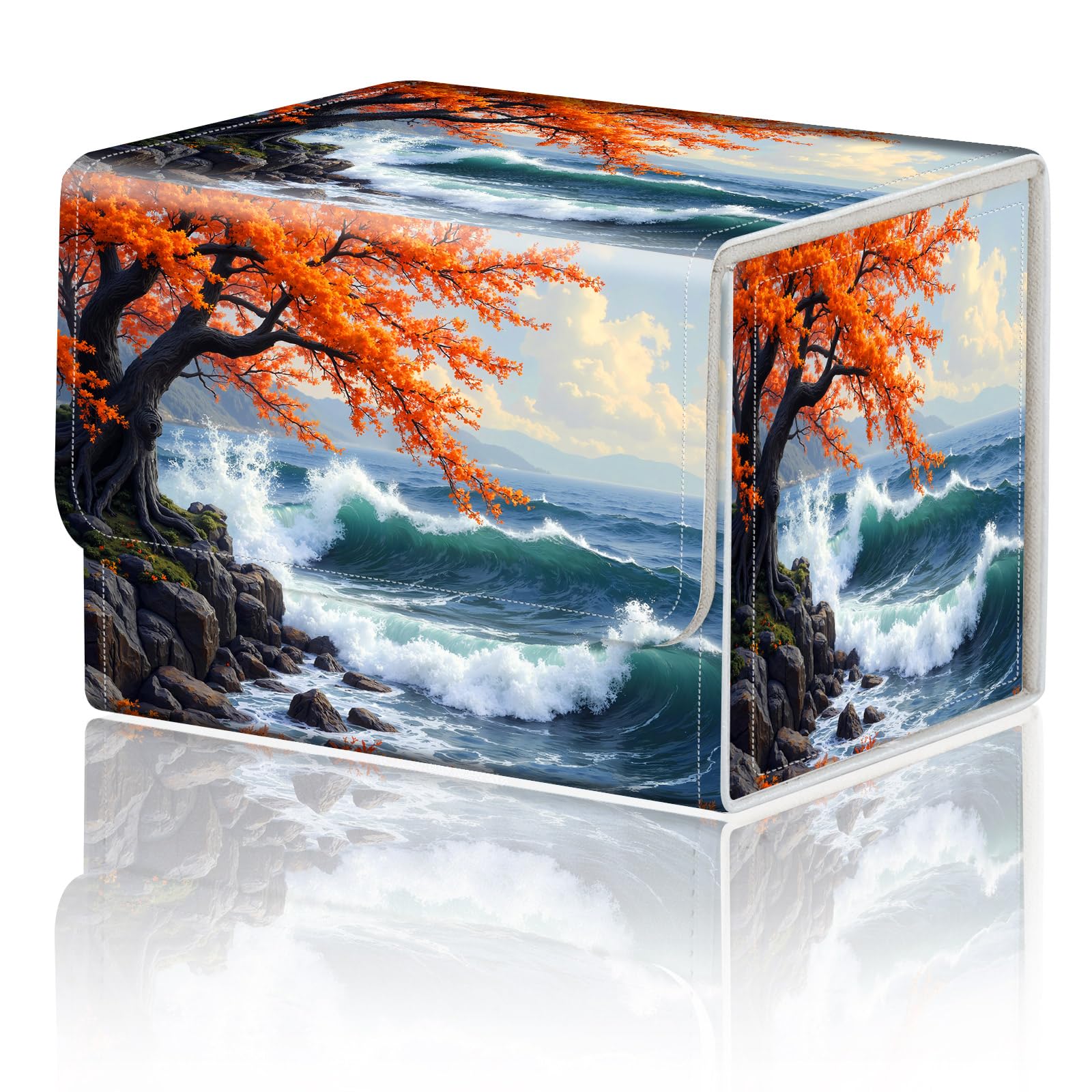 Card Game Storage Box for TCG Deck Box MTG Card Box Organizer Trading Card Case Commander Deck Box TCG Card Storage Box Magnetic Closure Creative Pattern Up to 200 Cards, Pink Flower Tree Blue Sea โ image 1