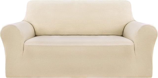 Deconovo Stretch Slipcovers Jacquard Sofa Cover Anti-Slip Polyester Spandex Fabric Sofa Protector(Two Seater, Beige)