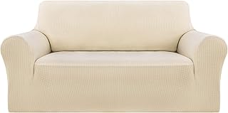 Deconovo 1 Pièce Housse de Canapé 2 Places avec Accoudoirs Beige Extensible Jacquard Revêtement de Canapécanape Housse Protecteur