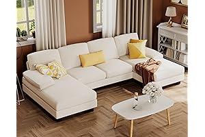 Furmax White Sectional Couches for Living Room: U-Shaped Sofa with Linen Fabric