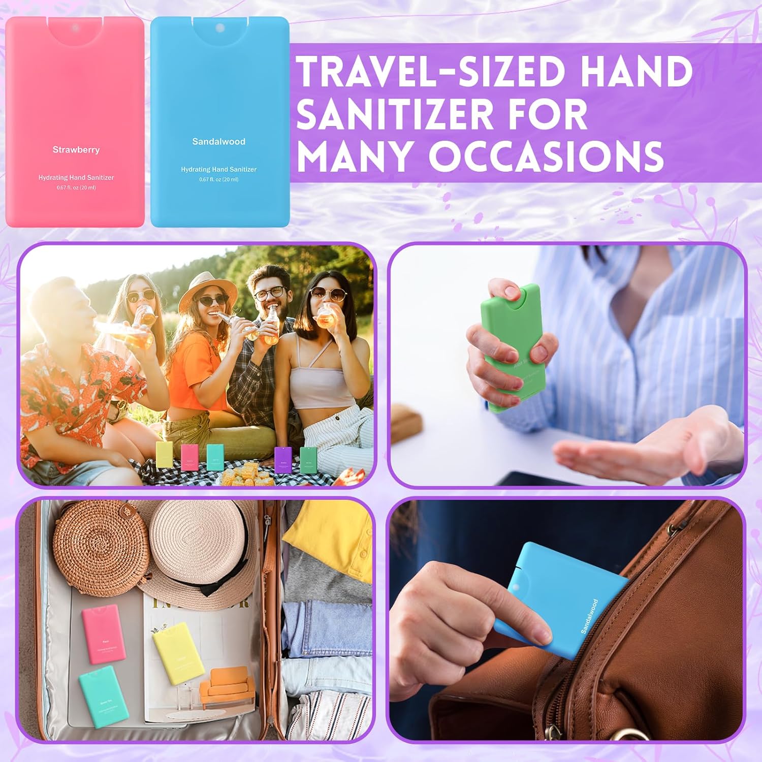 Frienda 48 Pcs Hydrating Hand Sanitizer Spray Bulk Nurses Teacher Gifts Travel Size Power Mist Portable Hand Sanitizer Spray Appreciation Gift for Women Mom Friend Staff Graduation Party Favor