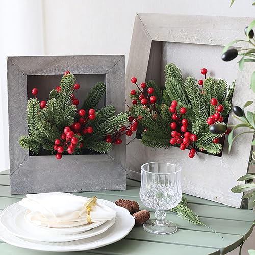 Miniatura 5 de 35 piezas de ramas de pino artificiales, plantas verdes, agujas de pino falsas, accesorios de bricolaje, decoración de vegetación para guirnalda,