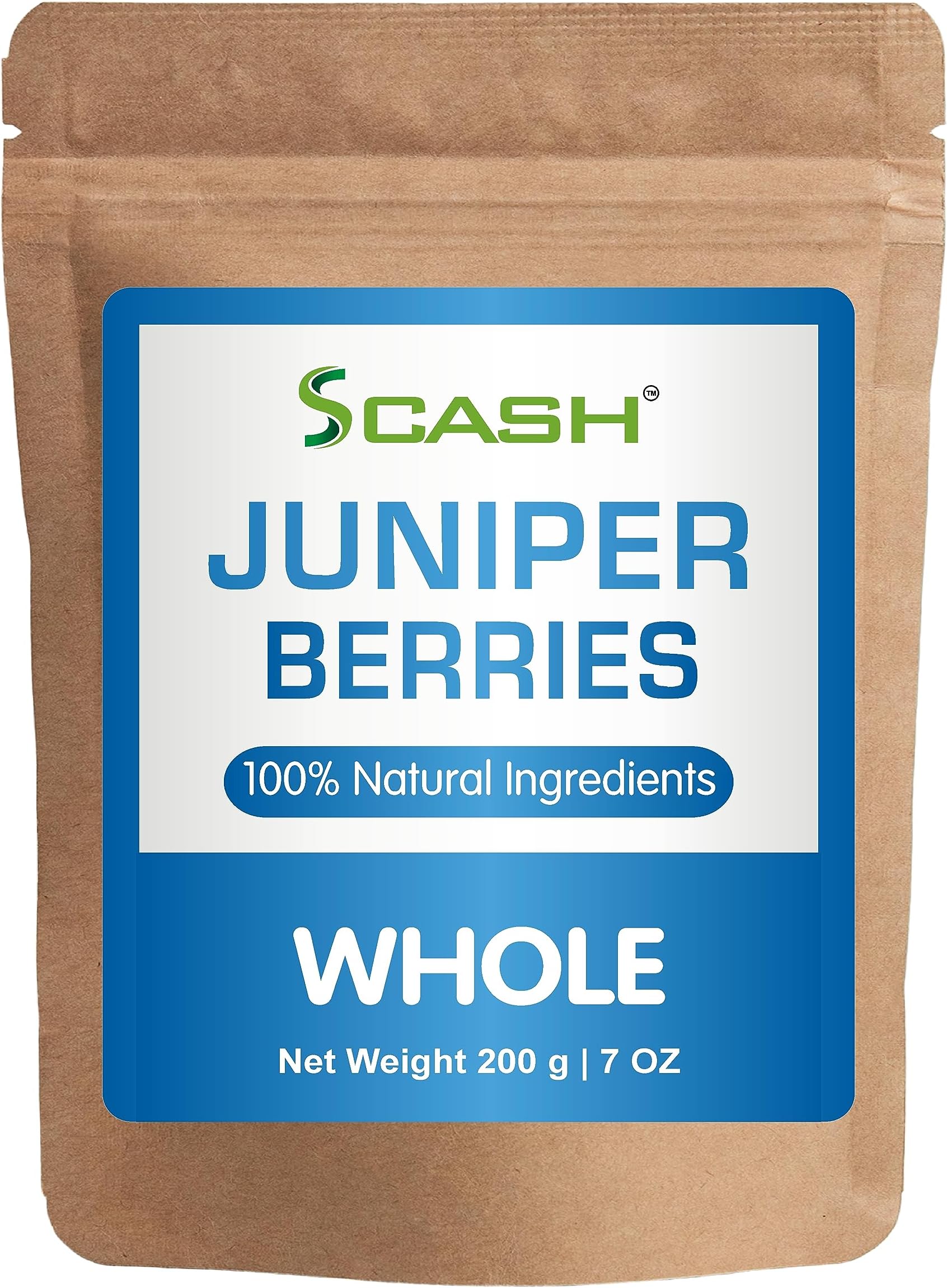 Scash 7 Ounce Natural Juniper Berries Whole Juniperus Ccommunis Excellent for Flavoring Meats and Gin, Kosher