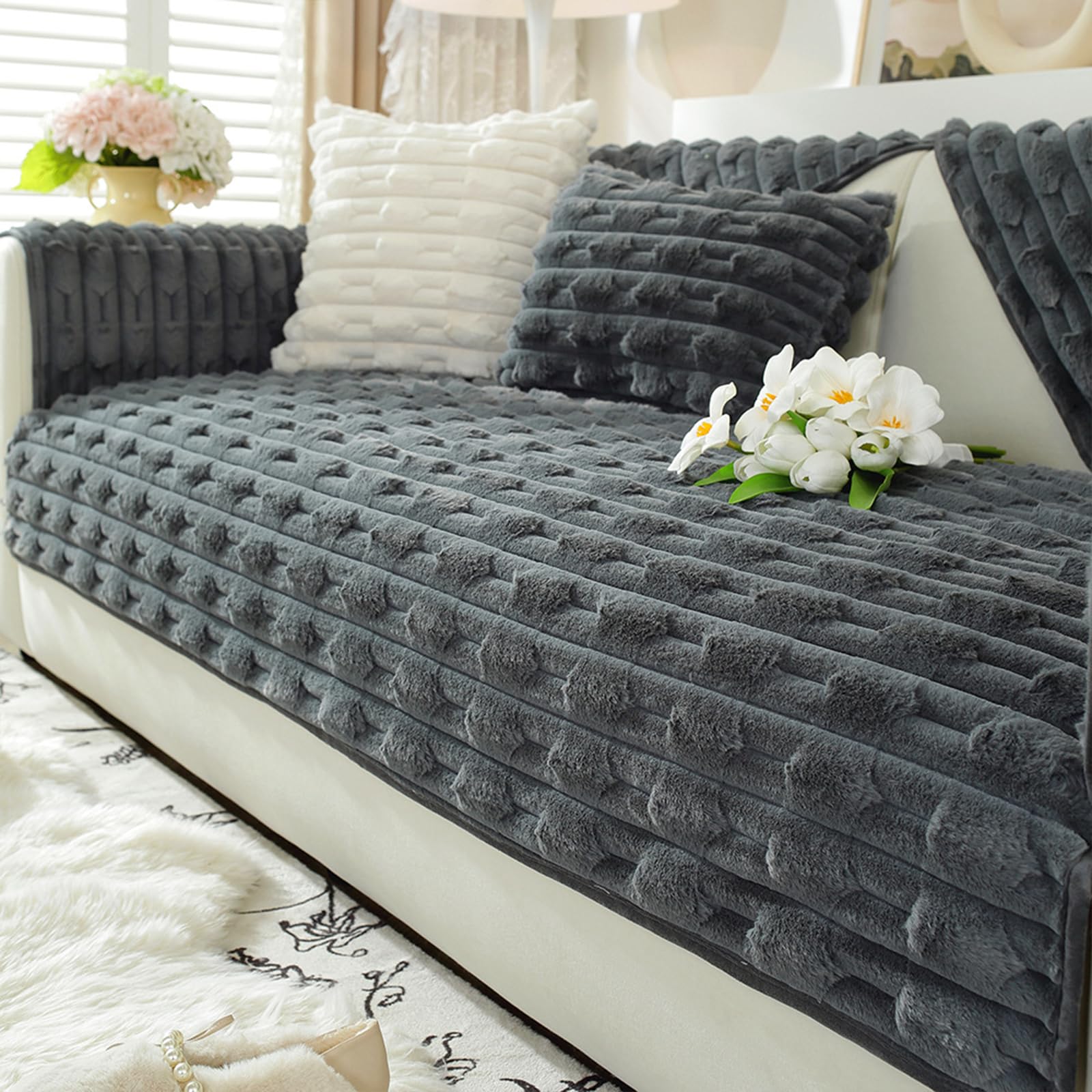 Housse de canapé velours lapin pour des soirées d'hiver cocooning