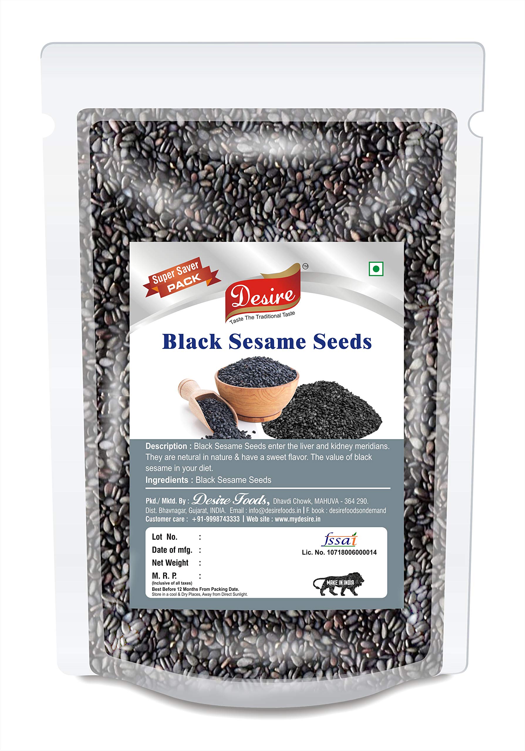 Desire Natural Black Sesame Seeds | Kala Til | Black Gingelly Seeds | Sprinkles | Dietary Fibre | Vitamin E | 400 Gram