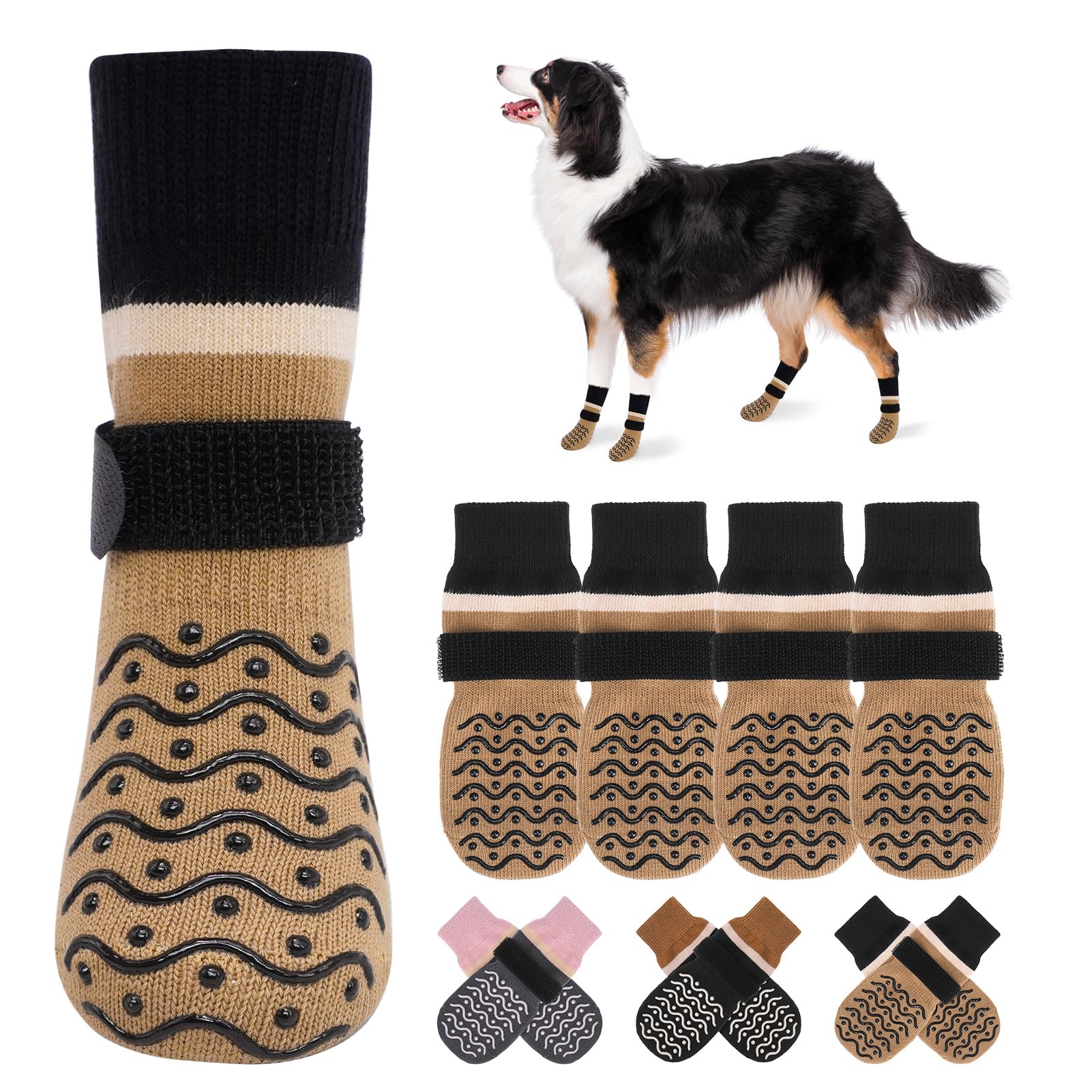 BEAUTYZOO Dog Socks to Prevent Licking Paws -Dog Boots & Paw Protectors with Grippers on Hardwood Floors, Dog Shoes for Hot/Cold Pavement Small Medium