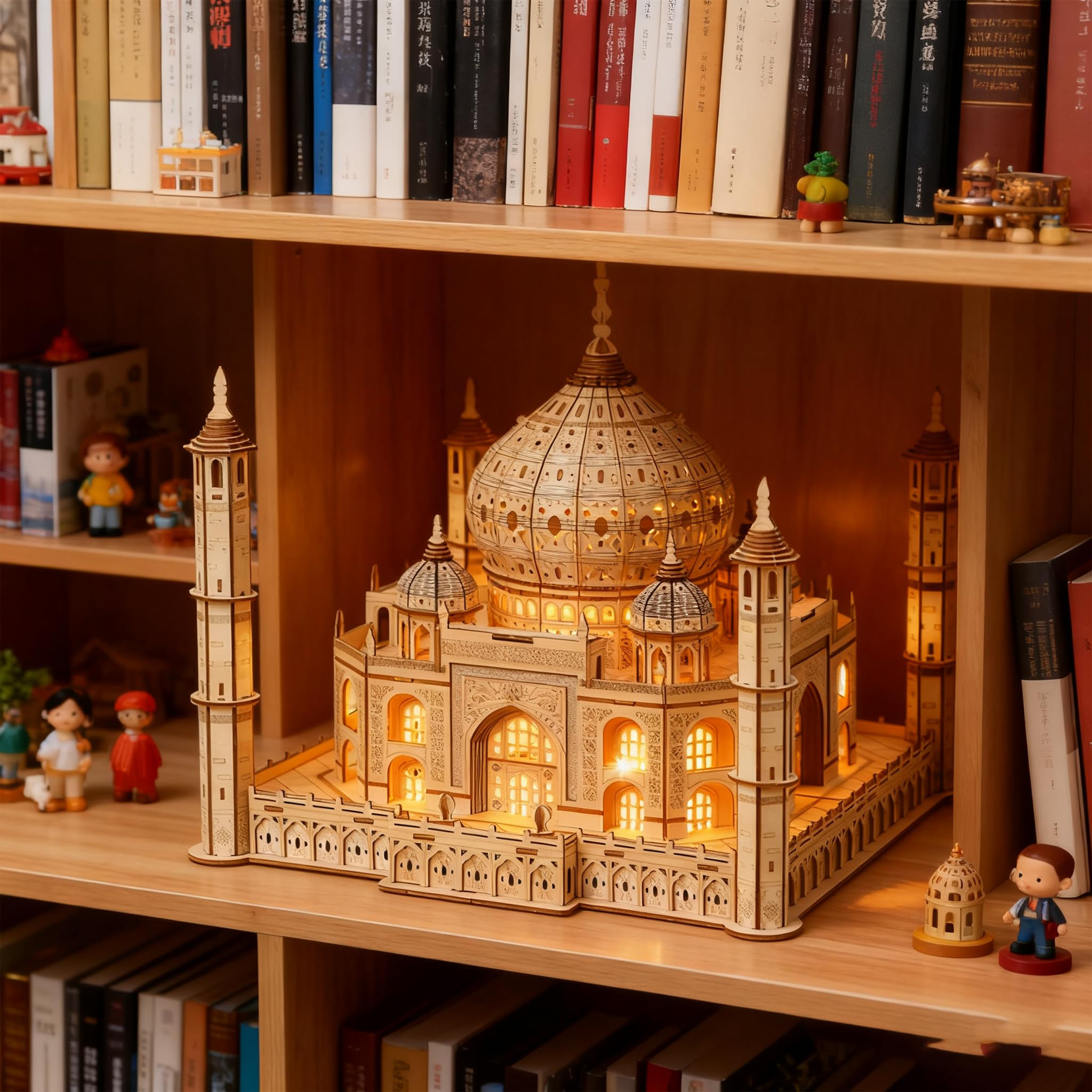 3D Holz Puzzle Modellbausätze für Erwachsene, DIY Taj Mahal Holzmodell mit LED-Licht zur Selbstmontage, mechanisches Konstruktions-Bastelset, Handwerk, Gehirn-Teaser (Der Taj Mahal)
