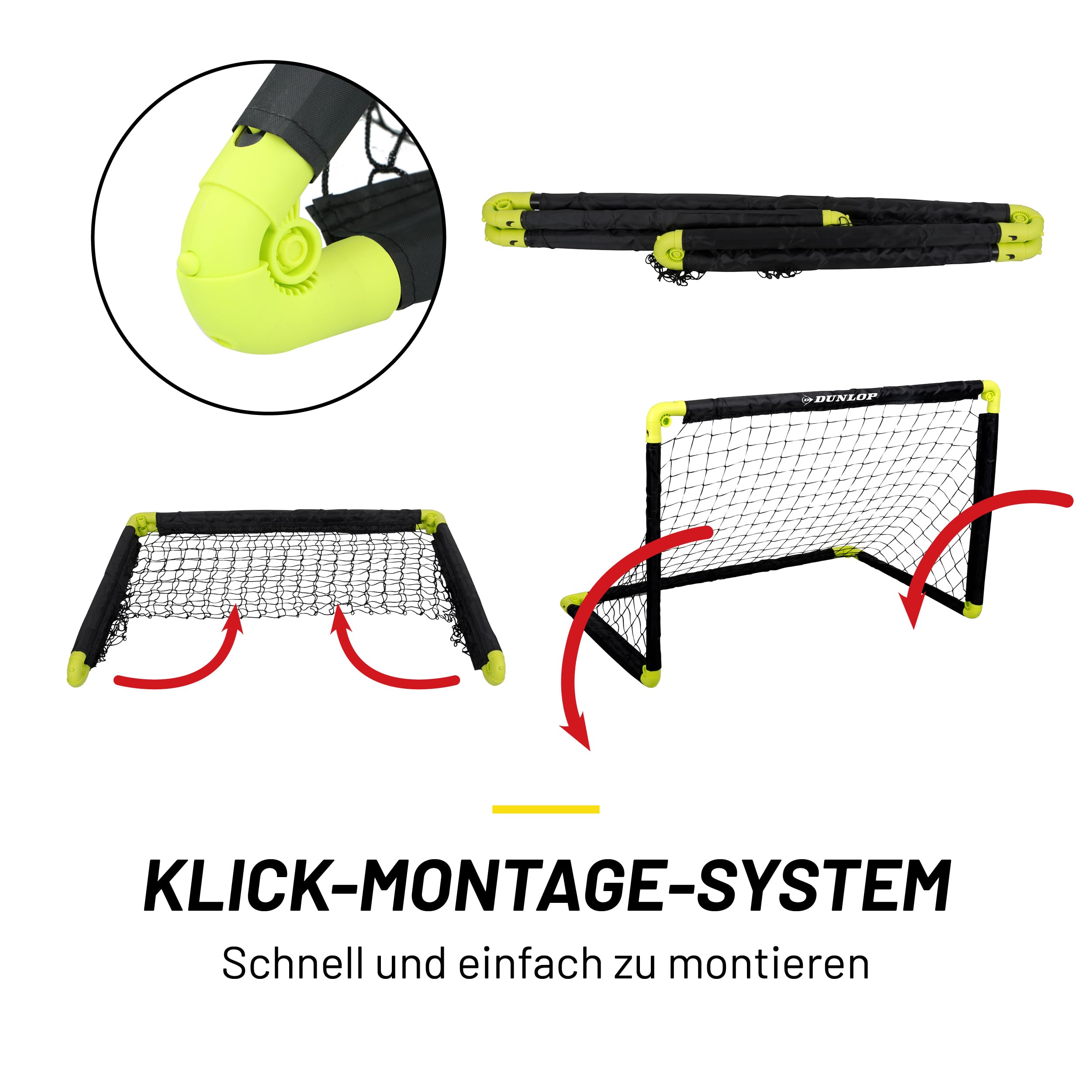 Dunlop Fußballtor - Fussballtor - Faltbares fußball Tor - Fussballtore für Garten Kinder - Fussball Trainingszubehör für Innen und Außen - Schwarz/Gelb