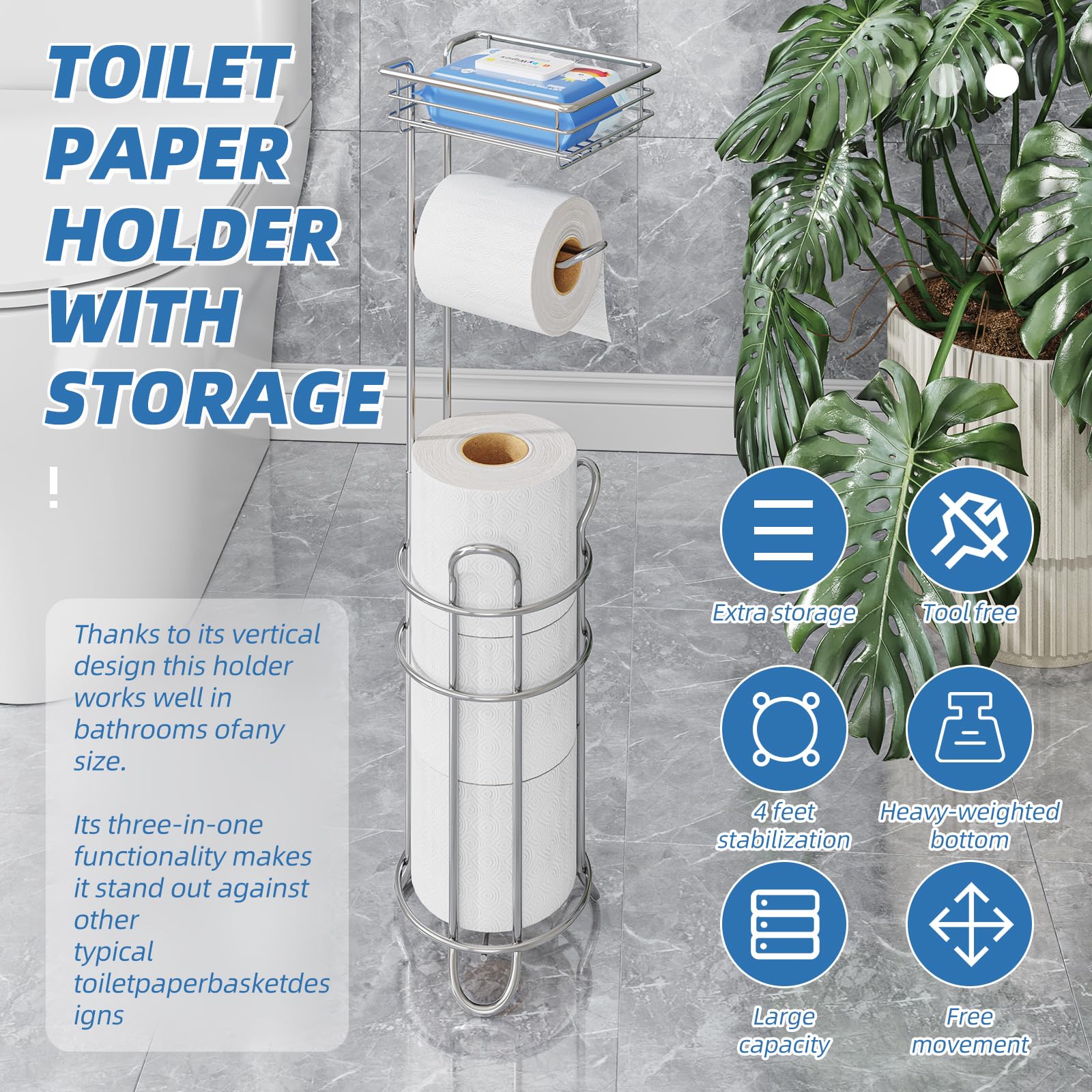 Simple Trending Toilet Paper Holder Stand with Shelf for 4 Rolls — Amazon image 8