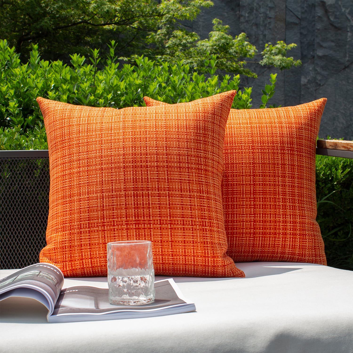 Kevin Textile Pack of 2 Decorative Outdoor Waterproof Throw Pillow Covers Stripe Pillowcases Modern Cushion Cases for Patio Couch Bench 16 x 16 Inch Orange-image-47