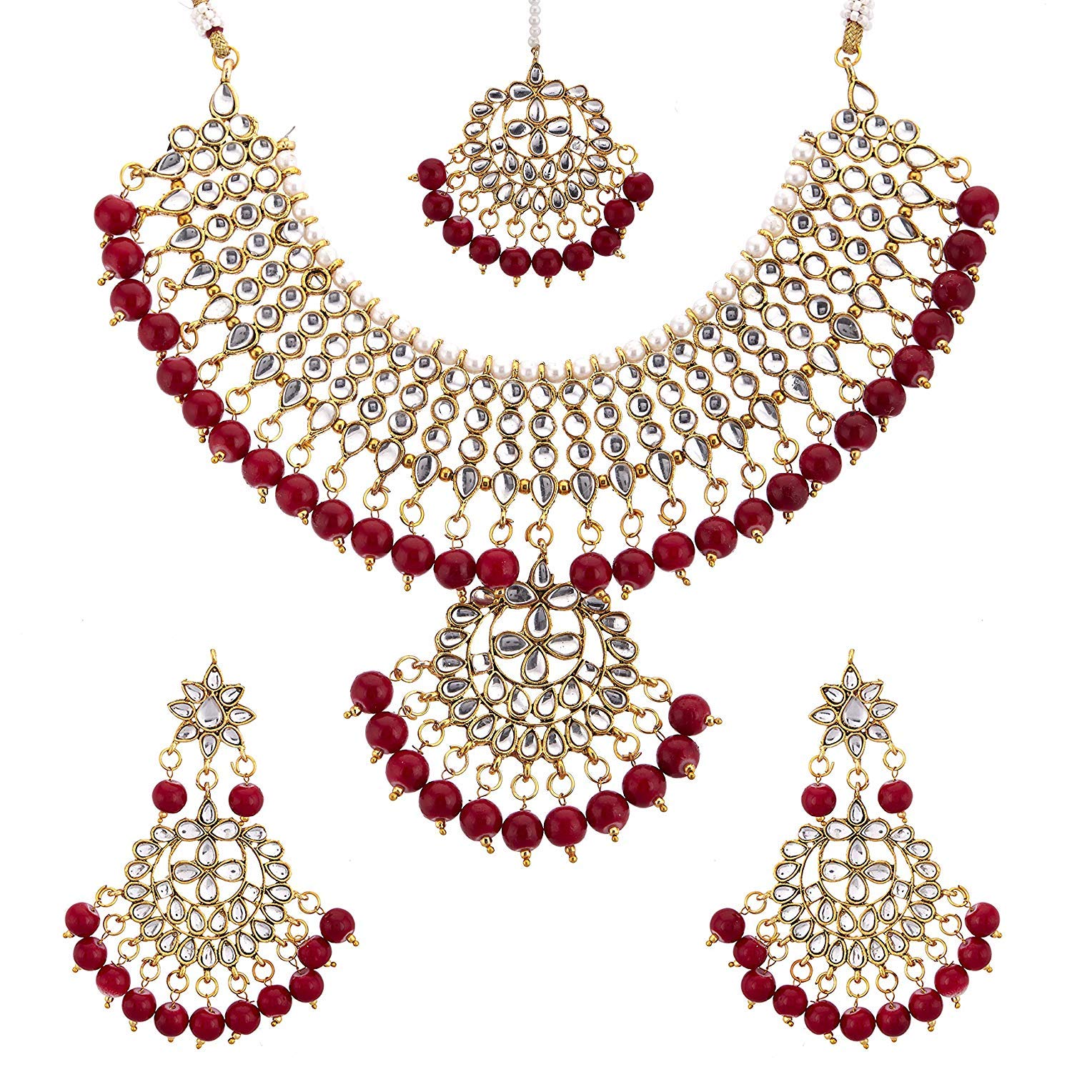 ASMITTA Kundan Beaded Gold Toned Necklace Set with Mang Tikka (B08DCVVWGQ) Amazon Price History, Amazon Price Tracker