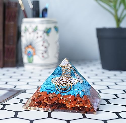 Miniatura 10 de Pirámide de orgón de 2.165 in, ojo de tigre, selenita y malaquita verde, cristales de protección de reiki, pirámide de organito para regalo de buena