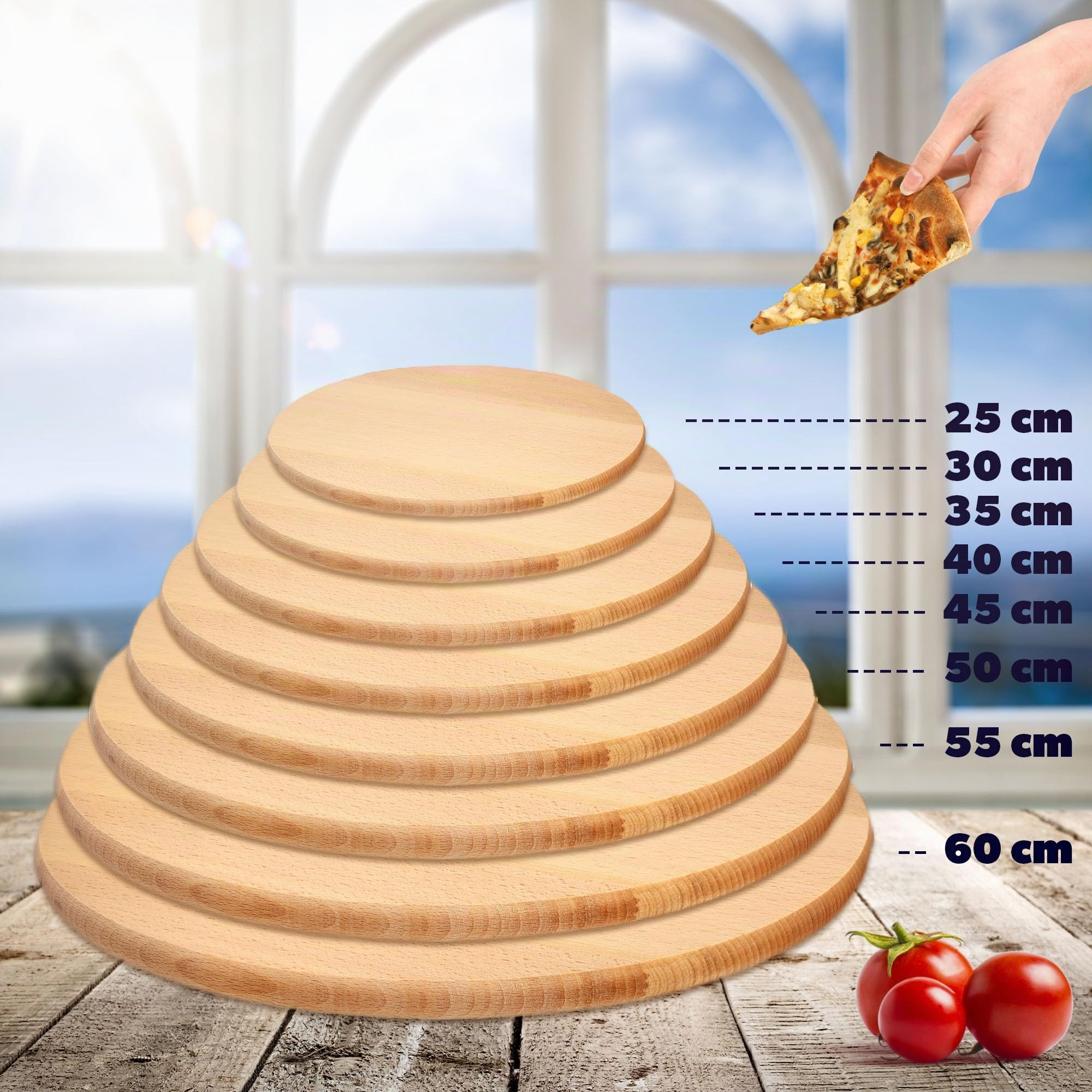 KADAX drehbare Servierplatte, Drehteller aus natürlichem Holz, antibakterielle Drehplatte, klingenfreundlicher Servierteller, Snackteller zum Servieren (ø 60cm)