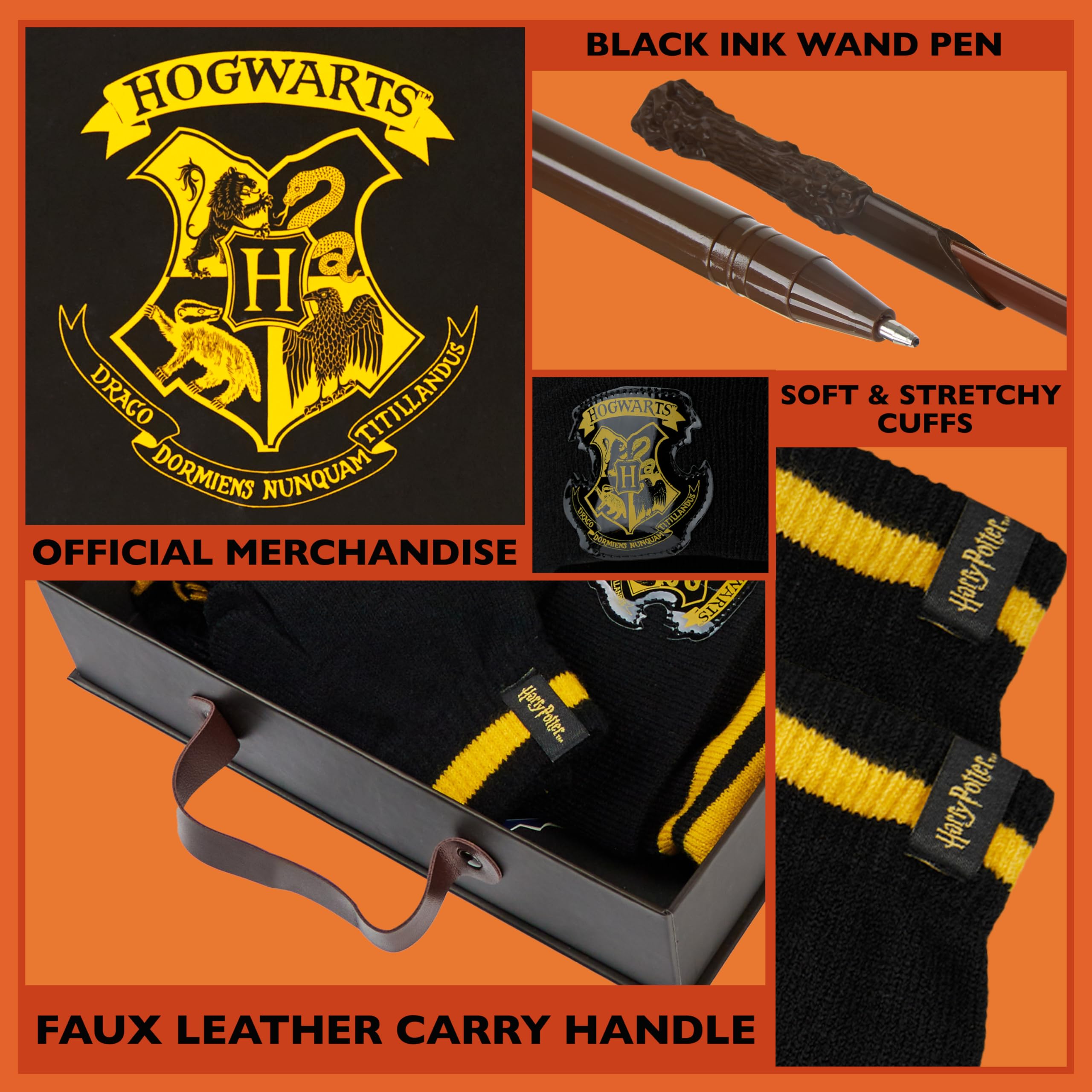Harry Potter Ensemble Enfant Hiver 4 Pièces, Écharpe Bonnet avec Pompon Gants Stylo Baguette, Cadeau pour Fille Garçons Fans