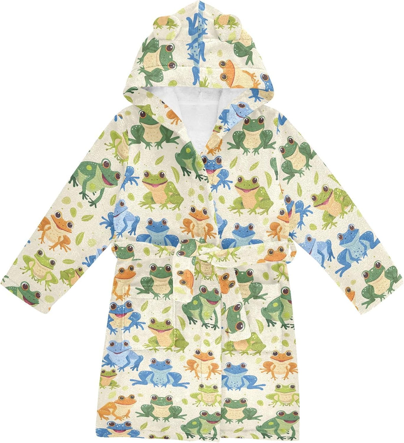 senya Cartoon Animals Frogs Toddler Hooded Bathrobe Kids Soft Plush Bath Towel Robes for Boys Girls 2-12 Years