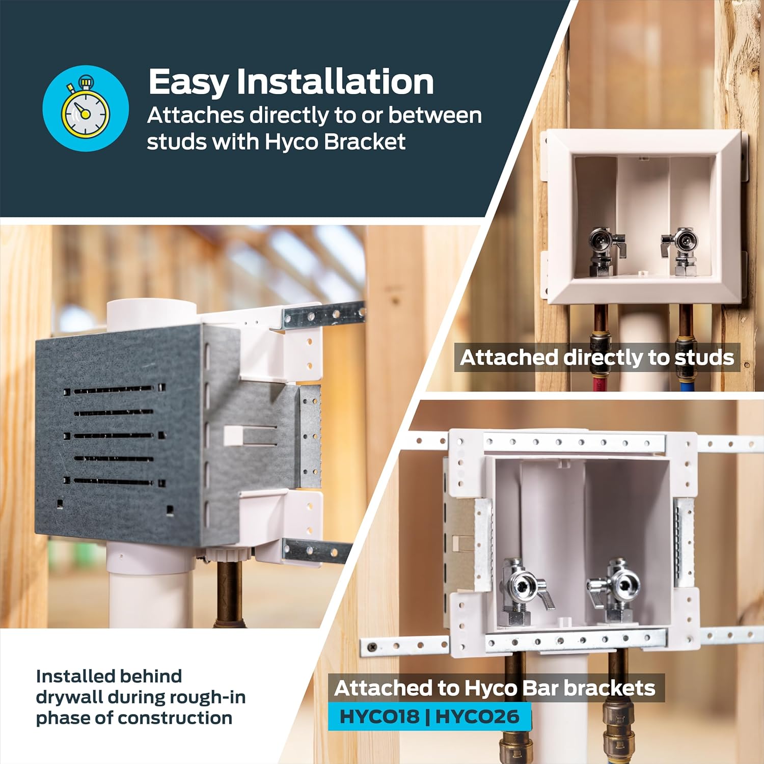 Holdrite 3/4 Inch MHT Washing Machine Outlet Box, Pre-Assembled, Fire Rated, 1/2 Inch CTS Copper Tailpiece, HR-WR-M