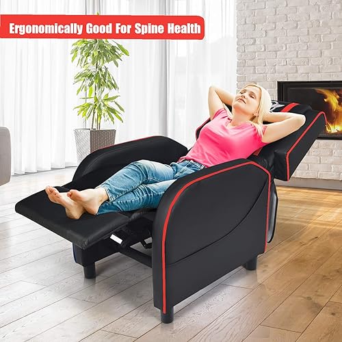 Miniatura 4 de POWERSTONE Silla reclinable para juegos, sillas reclinables para adultos, sofá ergonómico de cuero con reposapiés, soporte lumbar, reposacabezas y