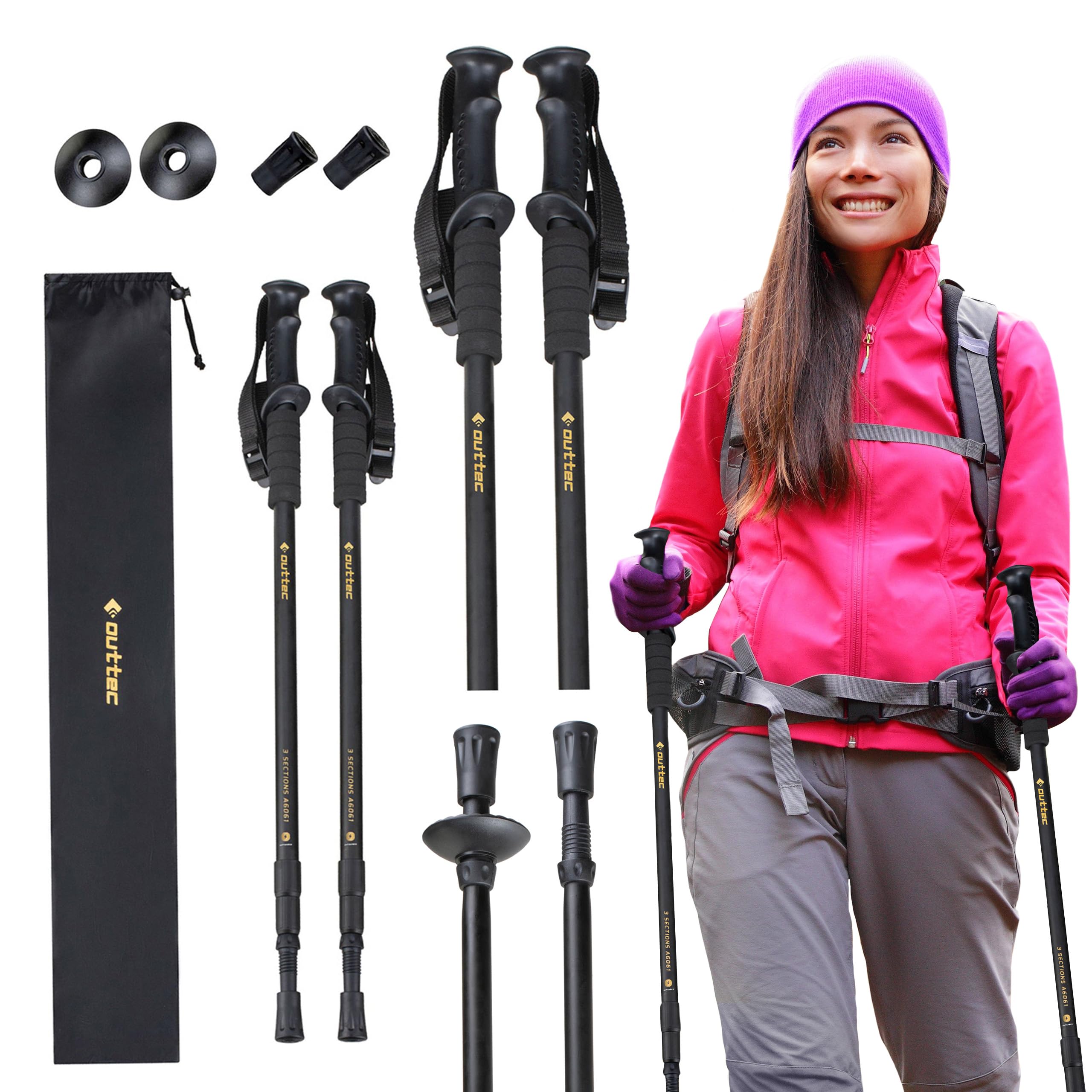 Bastoni da Trekking, Bastoni per Nordic Walking - 65-135 cm - Bastoni da Trekking Ultra-leggeri per Donne e Uomini - Per Escursionismo, Trekking - Anti-shock, Telescopici