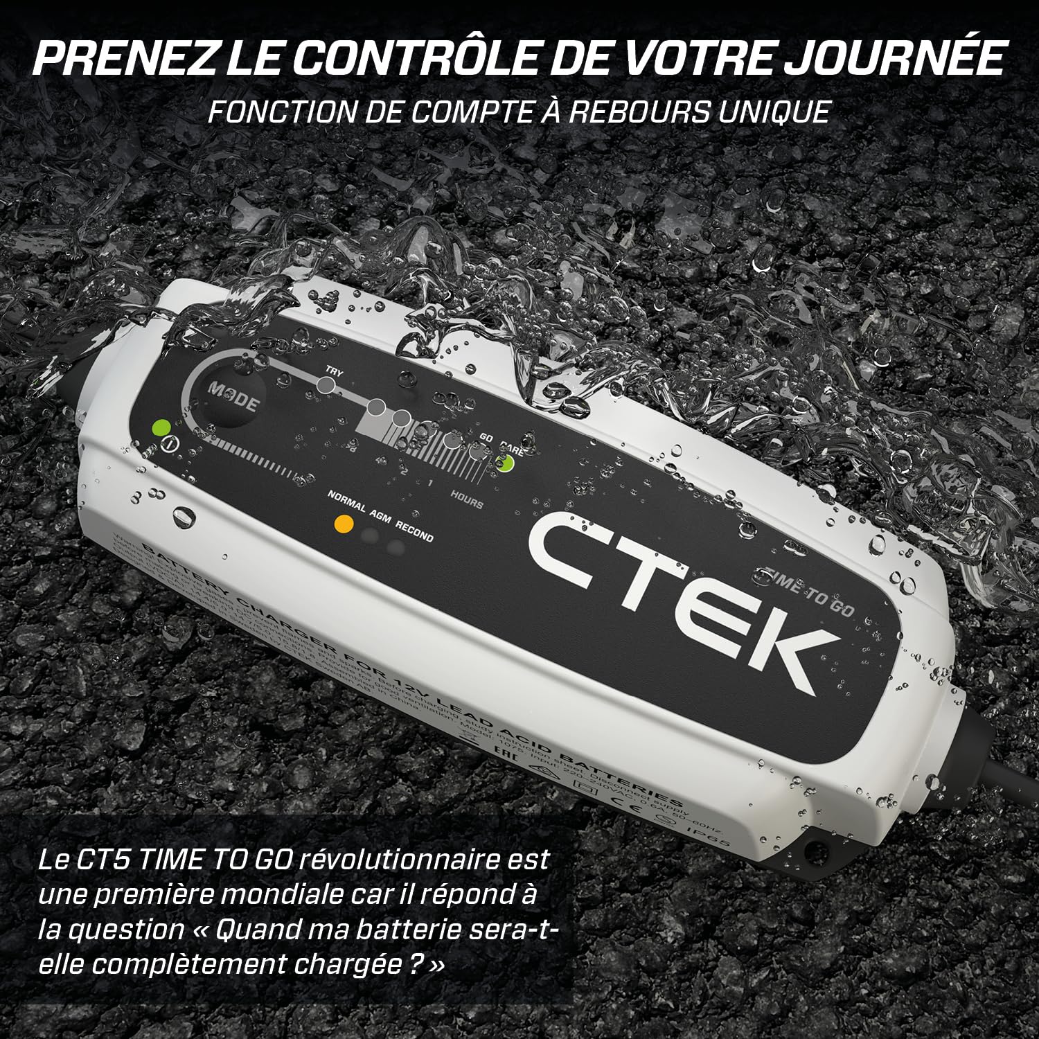 CTEK CT5 Time to Go, 12V Chargeur/Mainteneur De Charge De Batterie, Compte à Rebours, Indicateur De Démarrage, Compensation De Température Intégrée, Mode De Reconditionnement, Option AGM