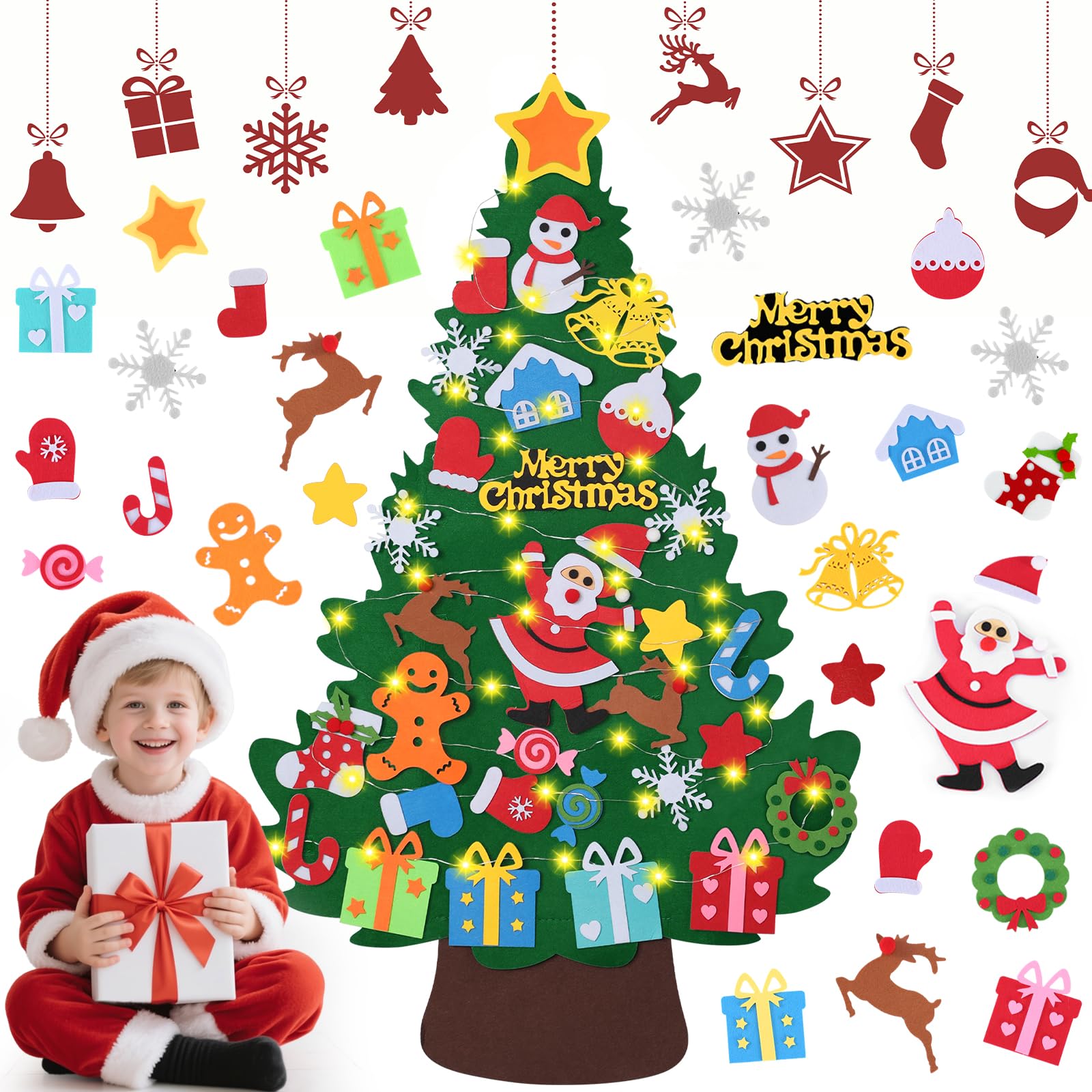 Árbol de Navidad de fieltro Montessori para niños y niñas, decoración de pared para puerta de madera, regalos para niños, 2022 | Bodega Aurrera en línea